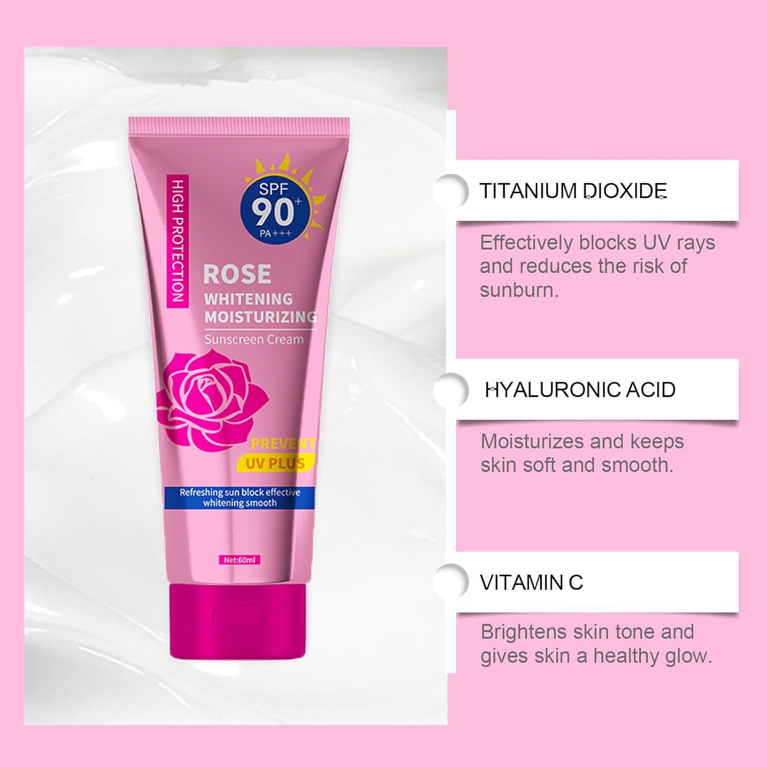 YOOJ® Rose Sunscreen SPF 50+، كريم BB معزول متعدد التأثيرات 4 في 1، يخفي واقي الشمس المرطب للوجه، حماية واسعة النطاق من الأشعة فوق البنفسجية فئة A وB، تركيبة مضادة للماء غير دهنية تدوم طويلاً - الصورة 5