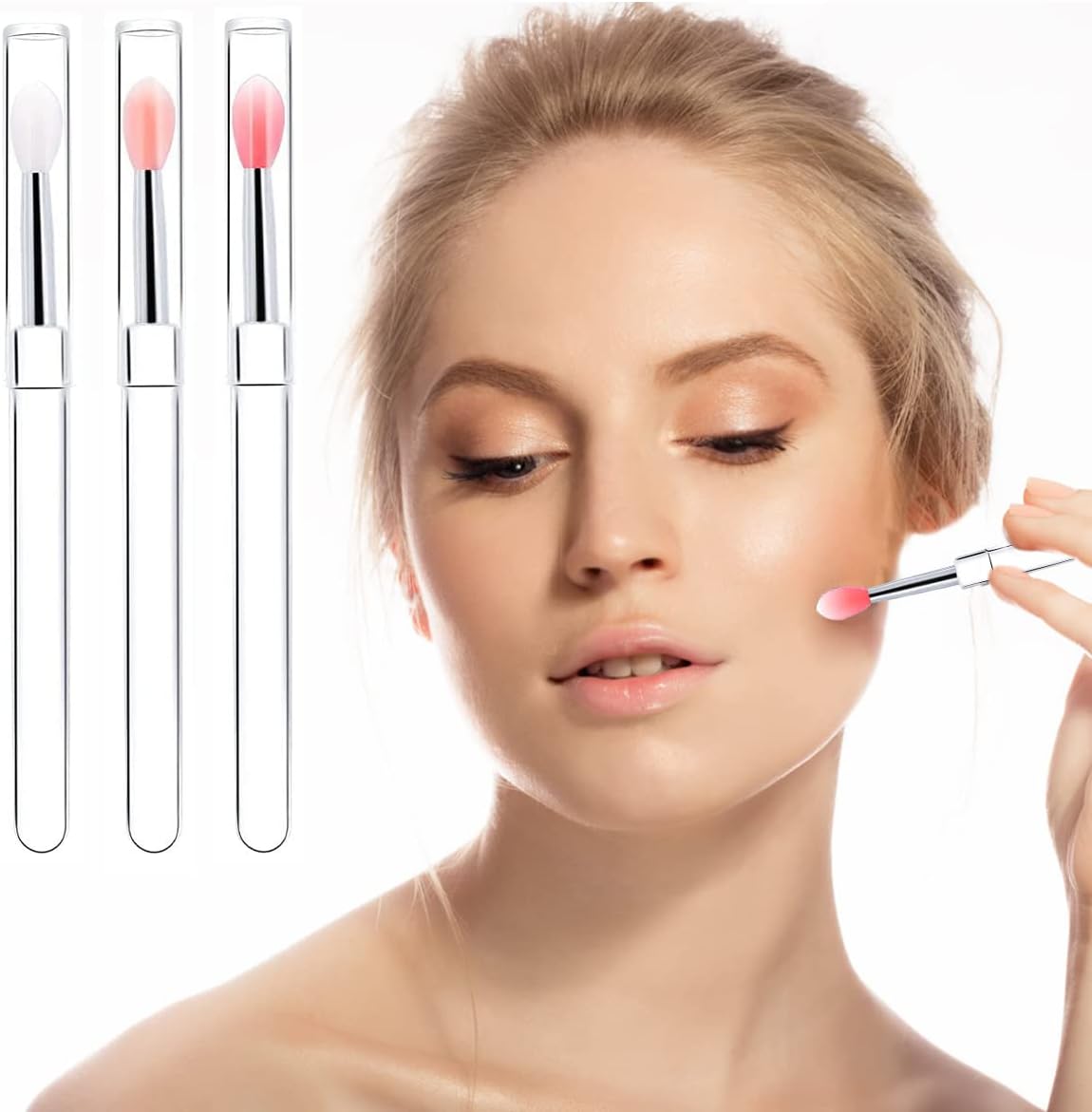 HANNEA® 3 قطع فرشاة شفاه لأحمر الشفاه، أداة وضع الشفاه من السيليكون قابلة لإعادة الاستخدام مع غطاء، فرشاة تنظيف قابلة للسحب لأقنعة كريم اللمعان لوضع أدوات المكياج