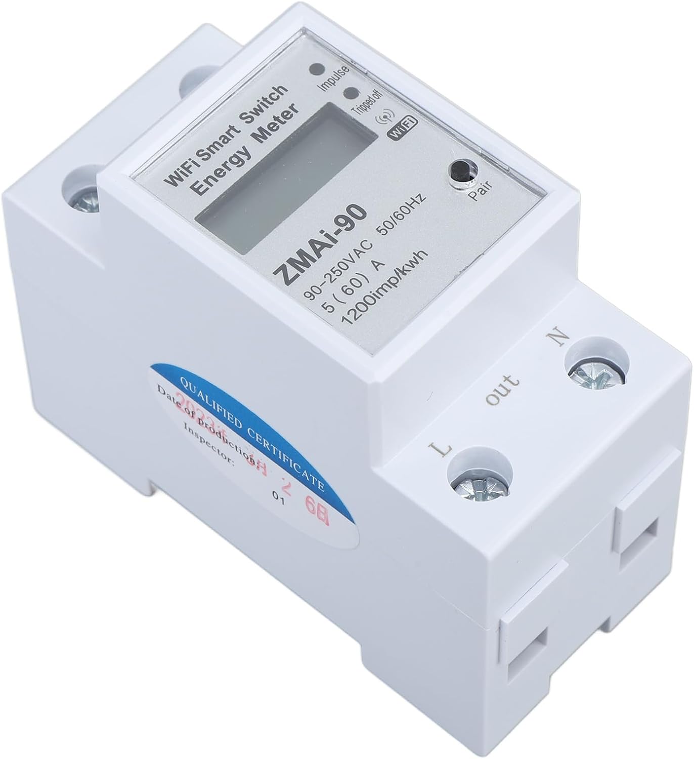 Eacam WiFi مرحلة واحدة عداد الطاقة الذكية التبديل الشاشة الكهربائية لإدارة الطاقة المنزلية، مادة ABS 1.4 X 3.1 X 2.6in - الصورة 2