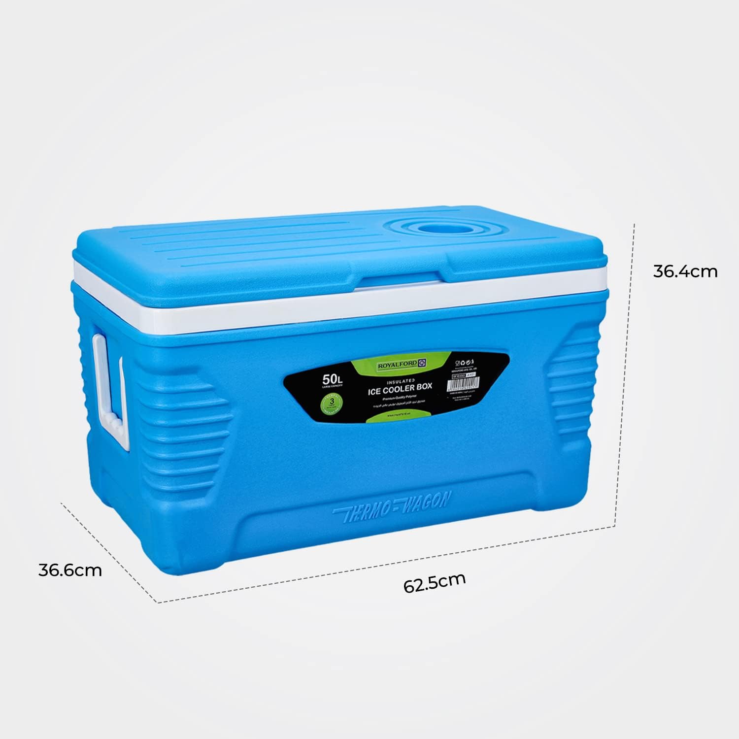 صندوق تبريد ثلج معزول من Royalford، سعة 50 لتر، Rf10483 صندوق تبريد محمول 3 طبقات Pp Pu Hdpe عالي الجودة بوليمر عازل حراري صندوق تبريد كبير عالي الأداء، ألوان متنوعة - الصورة 8