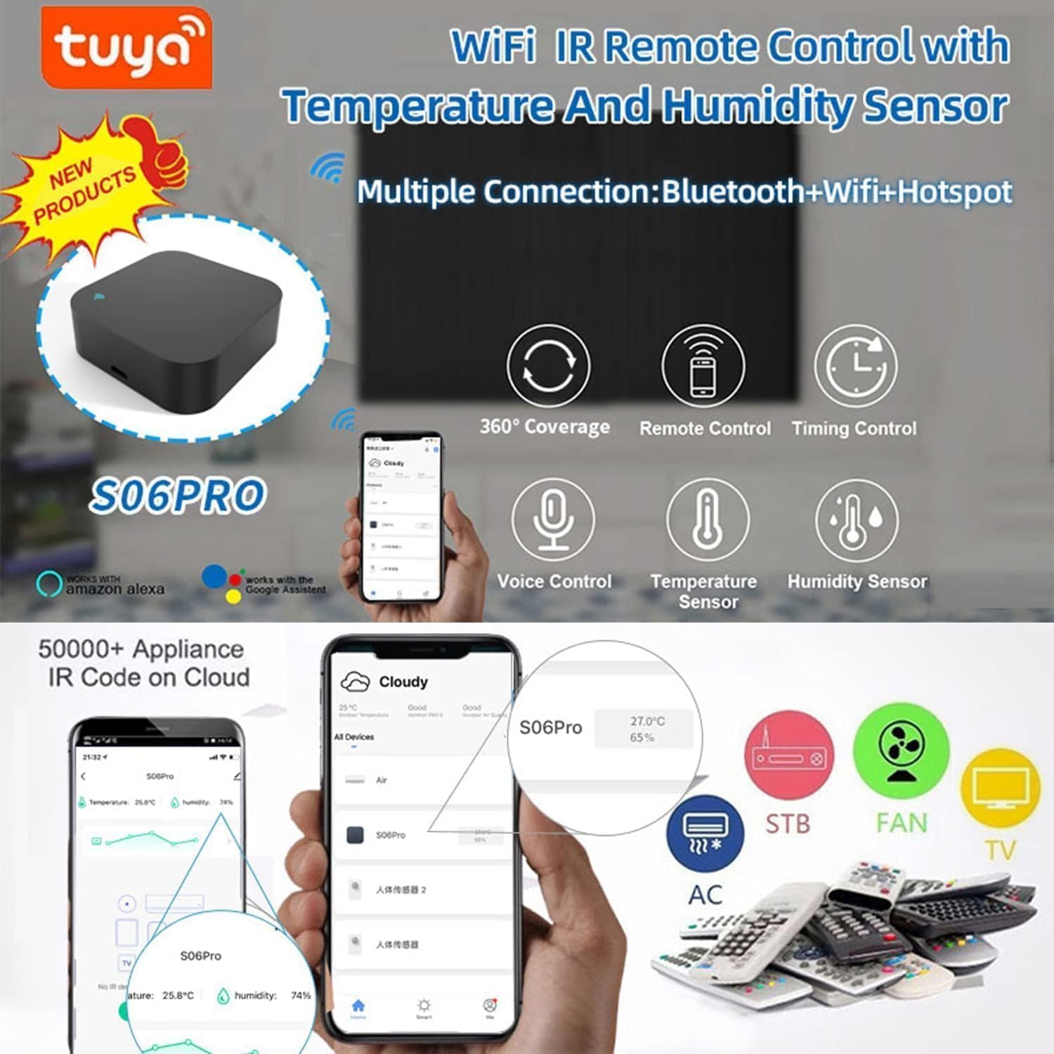 جهاز تحكم عن بعد عالمي Aputue WiFi IR RF، جهاز تحكم عن بعد بالأشعة تحت الحمراء مزود بتقنية Tuya مع جهاز مراقبة درجة الحرارة والرطوبة، متوافق مع أنظمة المنزل الذكي - الصورة 9