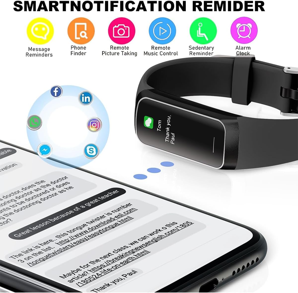 جهاز تتبع اللياقة البدنية للرجال والنساء بشاشة AMOLED ملونة تعمل باللمس مقاس 1.1 بوصة وتسجيل النشاط اليومي وتتبع النوم وساعات تتبع النشاط المقاومة للماء متوافقة مع Android 4.4+ وiOS 9.0+ أسود - الصورة 4
