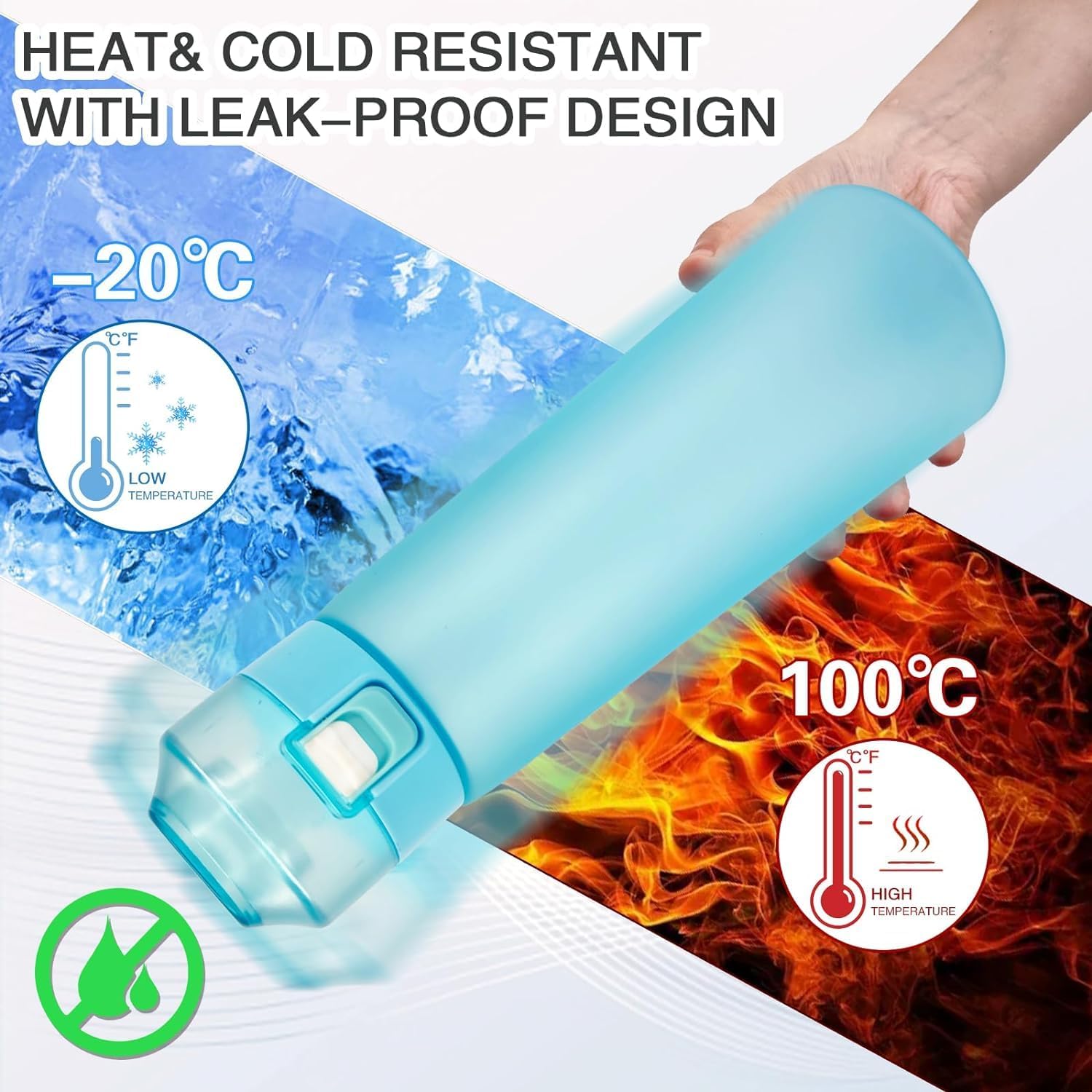 مجموعة زجاجات الشرب XICEN Sports Air Water Bottle Free BPA، زجاجة مياه برائحة الفاكهة سعة 650 مل مع 7 كبسولات نكهات، كوب ماء سكر بنسبة 0% للصالة الرياضية والخارجية (أزرق) - الصورة 5