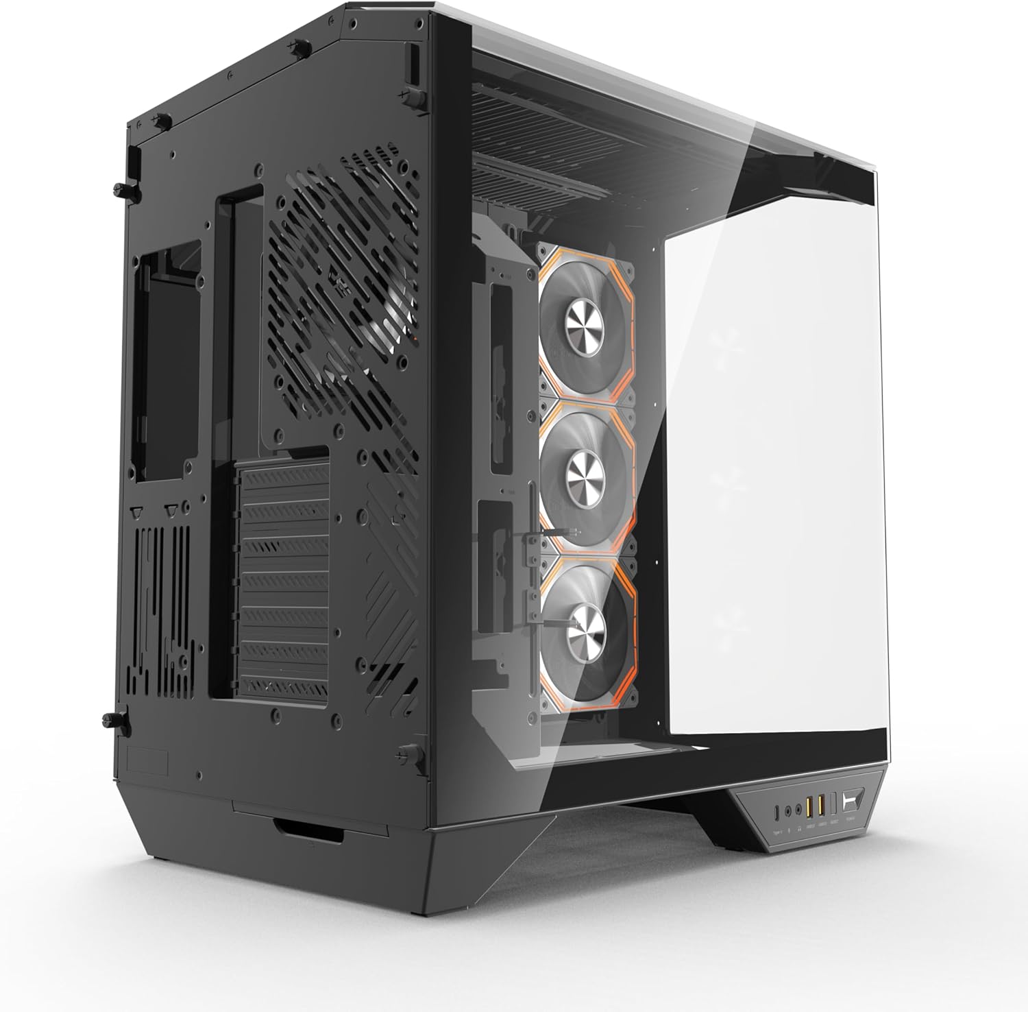 DarkFlash DY470 Mid-Tower ATX Gaming PC Case، اللوحة الأم الخلفية، حجرة مزدوجة، زجاج بانورامي، ما يصل إلى 2 × 360 مم، متوافق مع RTX 40، (4 × 120 مم مراوح PWM ARGB، (أسود) - الصورة 7