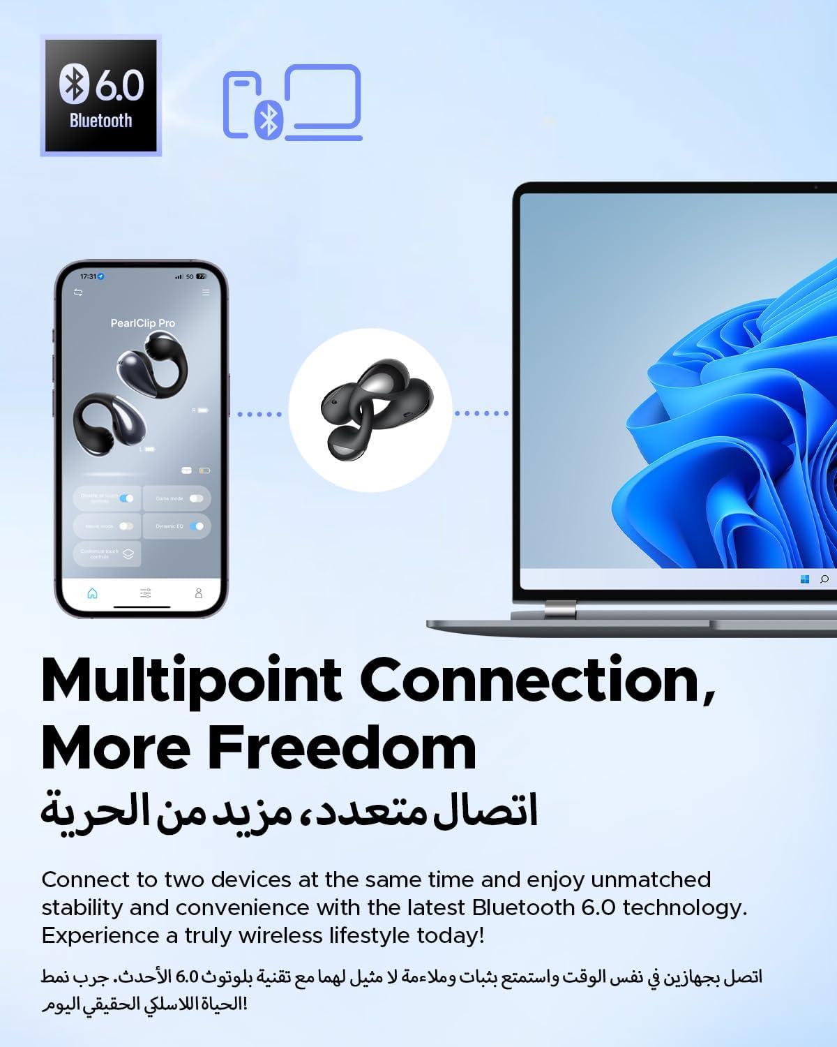 سماعات أذن SoundPEATS PearlClip Pro مفتوحة الأذن، LDAC ومشبك صوت عالي الدقة على سماعات الرأس، سماعات بلوتوث 6.0، مقاومة للماء IPX5، سماعات أذن لاسلكية وقت تشغيل 24 ساعة، التحكم في التطبيق للجري/ركوب الدراجات/اللياقة البدنية - الصورة 7