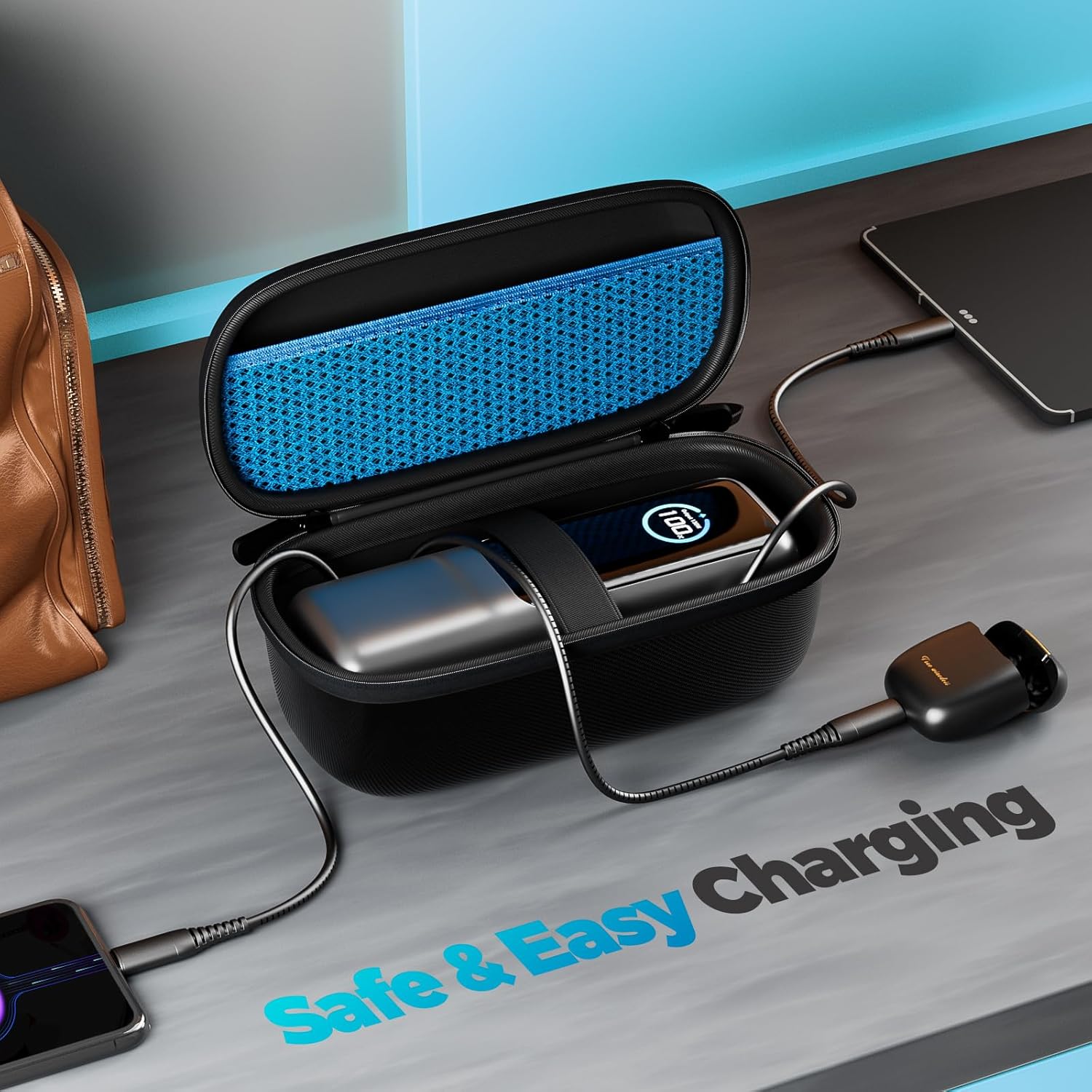 حقيبة سفر ProCase متوافقة مع بنك الطاقة المحمول Anker، حقيبة تخزين بنك الطاقة المحمولة بقدرة 25000 مللي أمبير في الساعة 165 وات، صندوق منظم بسحاب للشواحن وملحقات الكابلات مع جيب شبكي - أسود - الصورة 3