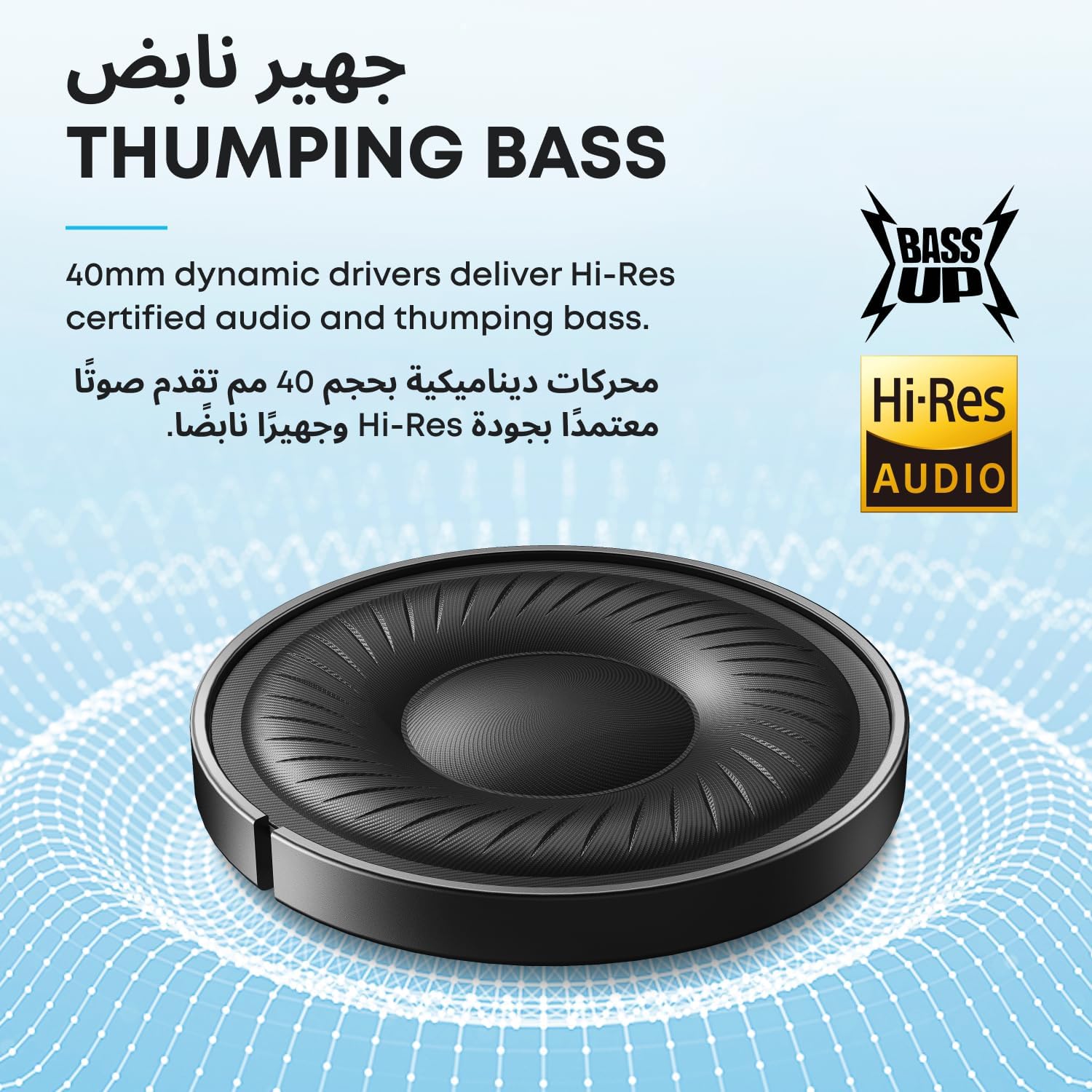 سماعات رأس soundcore من Anker Q20i Hybrid Active Noise Canceling القابلة للطي، بلوتوث لاسلكي فوق الأذن، وقت تشغيل ANC طويل 40 ساعة، صوت عالي الدقة، صوت جهير كبير، تخصيص عبر تطبيق، وضع الشفافية - الصورة 3