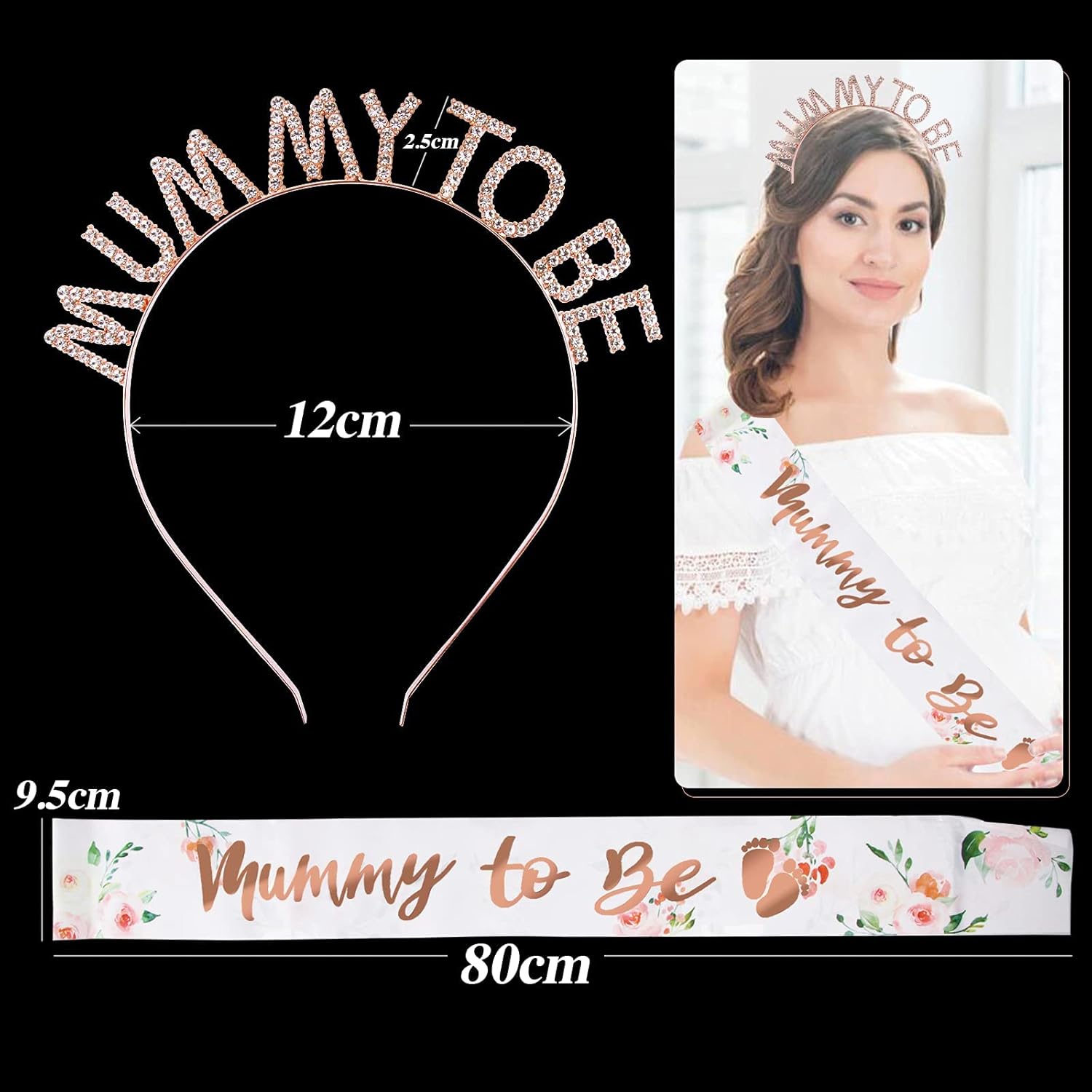 وشاح وتاج مزينان بعبارة «Mummy to Be» من حجر الراين لحفلات السبوع، اكسسوارات هدايا الحفلات، مستلزمات الحفلات - الصورة 6