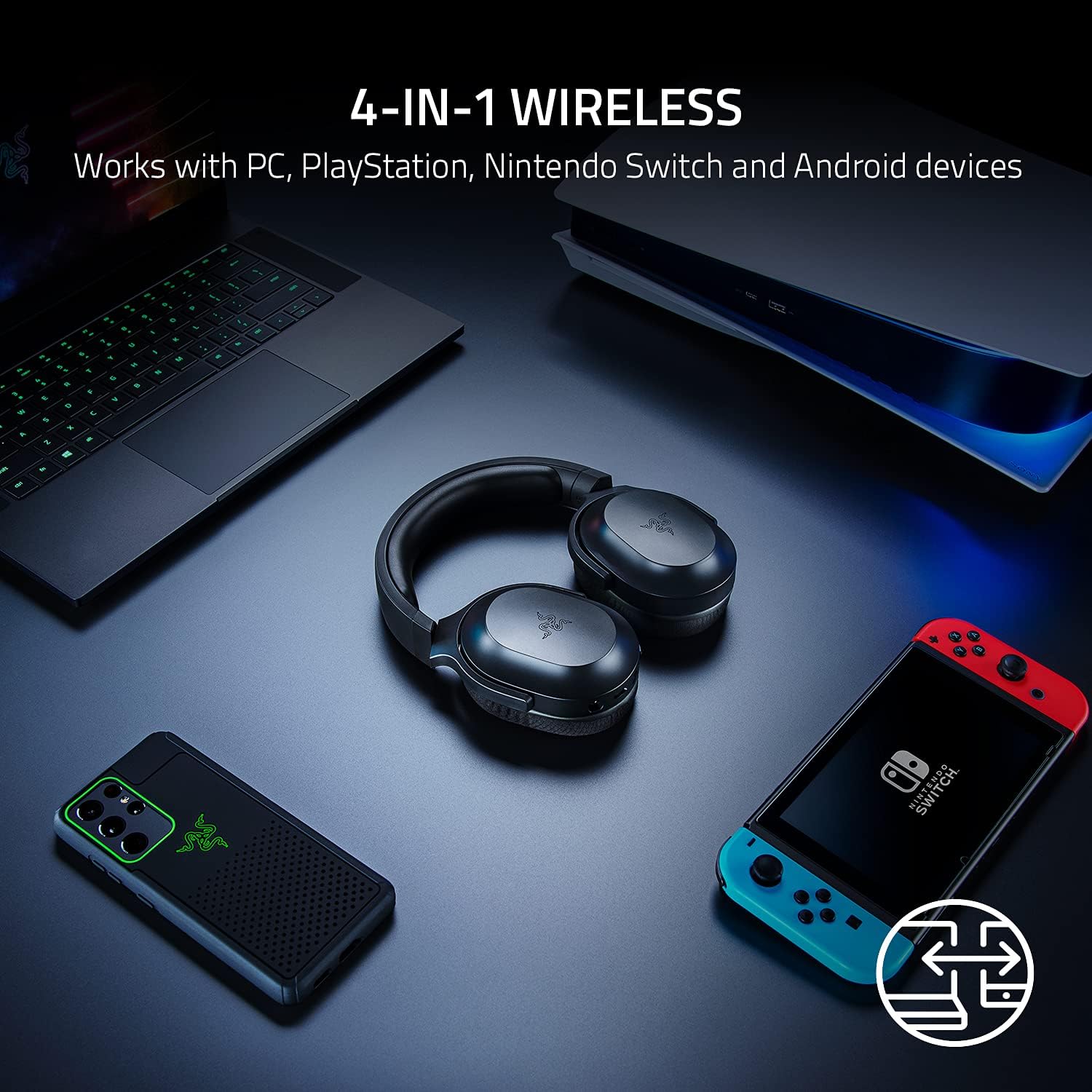 سماعة رأس Razer Barracuda X اللاسلكية للألعاب والهواتف المحمولة (كمبيوتر شخصي، PlayStation، Switch، Android، iOS): 2.4 جيجا هرتز لاسلكي + بلوتوث - خفيفة الوزن - برامج تشغيل 40 ملم - ميكروفون قابل للفصل - بطارية 50 ساعة - أسود - الصورة 2