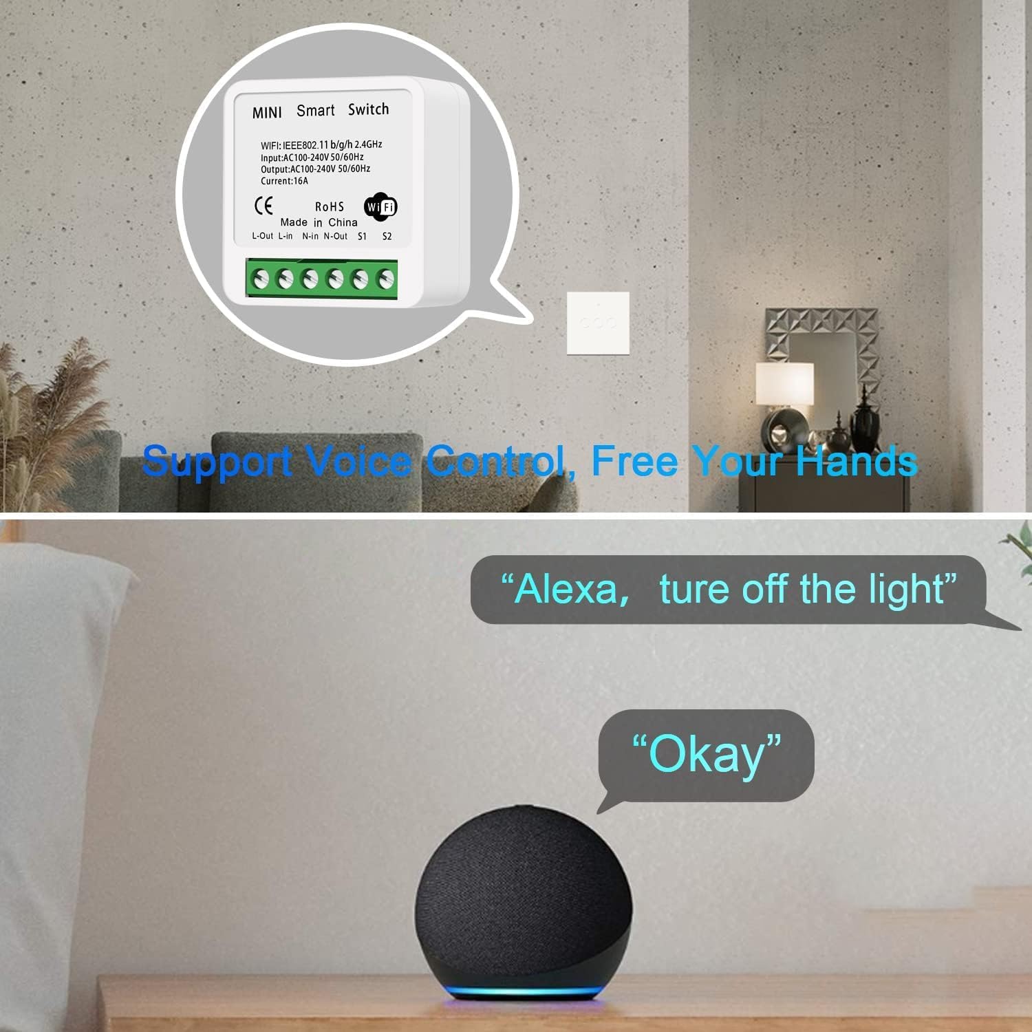 مفتاح X Spring الذكي، قطعتان من مفتاح إضاءة WiFi مع جهاز تحكم عن بعد، مفتاح ذكي متوافق مع مساعد الصوت لأتمتة المنزل، لا يتطلب محورًا، وظيفة المؤقت (قطعتان) - الصورة 3