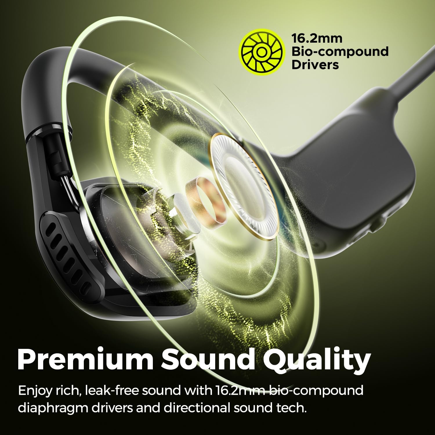 سماعات رأس SoundPEATS Runfree Lite2 مفتوحة الأذن تعمل بتقنية البلوتوث، سماعات أذن لاسلكية لتوصيل الهواء، صوت جهير محسن للسائق مقاس 16.2 مم، مكالمات واضحة بميكروفون، ملاءمة مريحة، سماعات بلوتوث 5.3 (أسود) (أسود) - الصورة 4