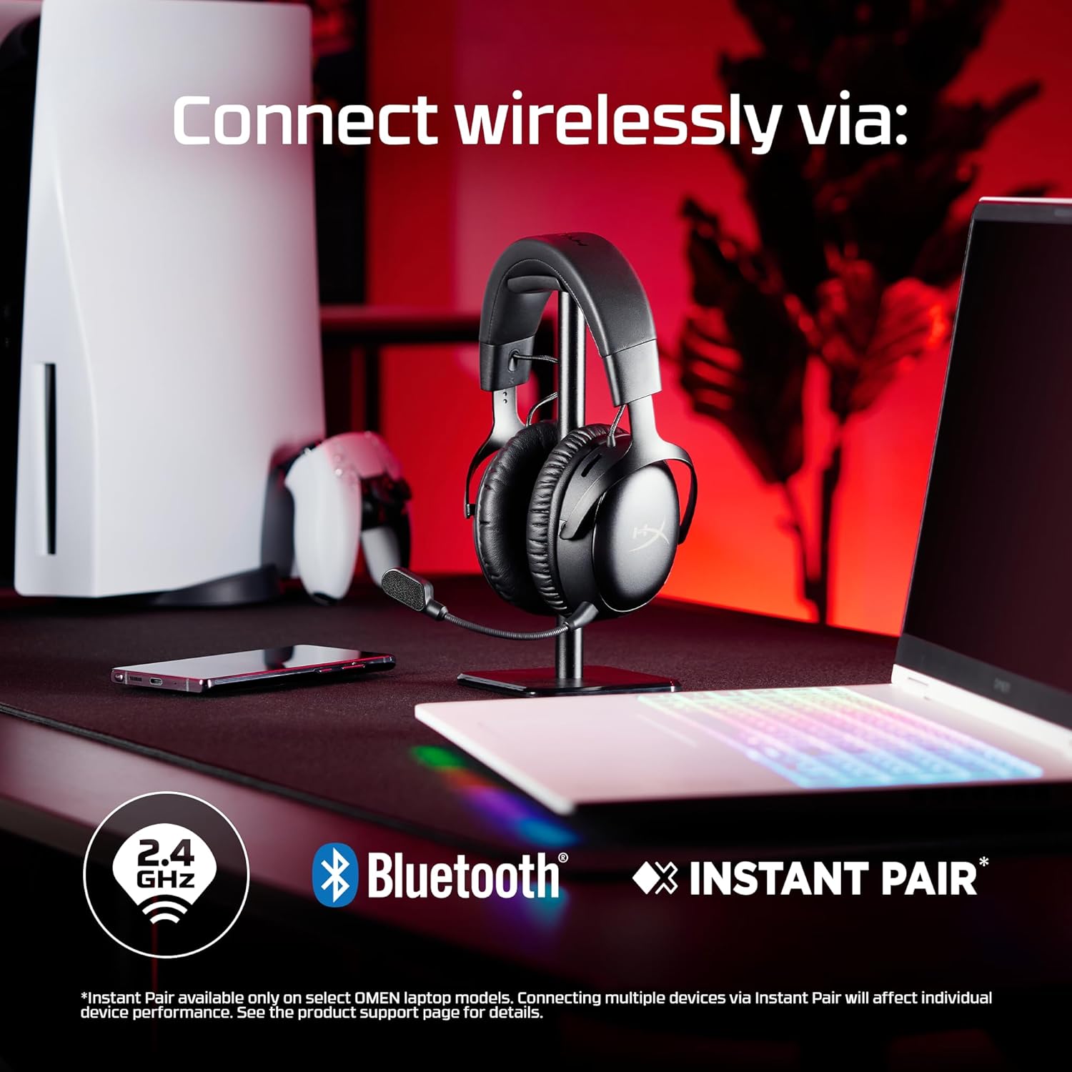 HyperX Cloud III S - سماعة ألعاب لاسلكية لمنصات متعددة، 2.4 جيجا هرتز، بلوتوث، عمر البطارية يصل إلى 120 ساعة 2.4 جيجا هرتز / 200 ساعة بلوتوث، برامج تشغيل بزاوية 53 مم، ميكروفون قابل للفصل 10 مم، أسود - الصورة 3