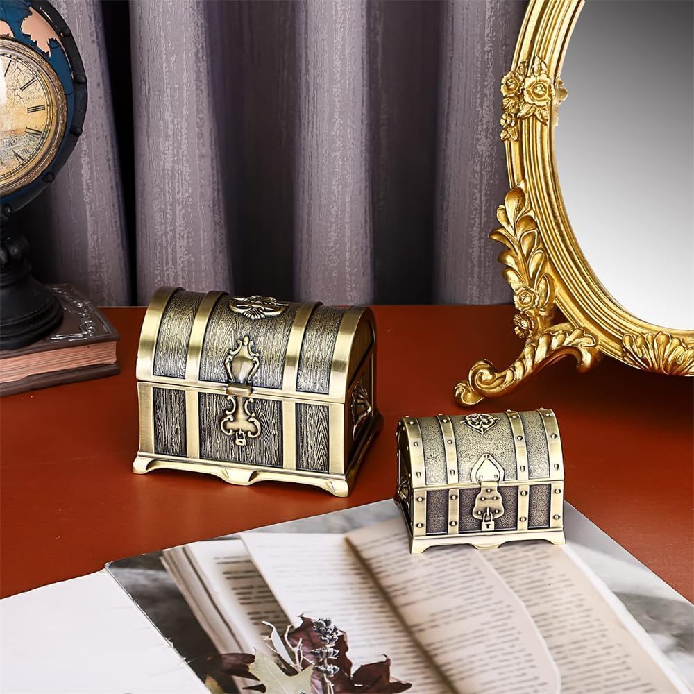 صندوق مجوهرات معدني عتيق من Joyzzz، صندوق حلية تذكارية مزخرف، صندوق تخزين مجوهرات واسع لديكور المنزل للعرائس وهواة الجمع ومحبي التحف العتيقة - الصورة 3