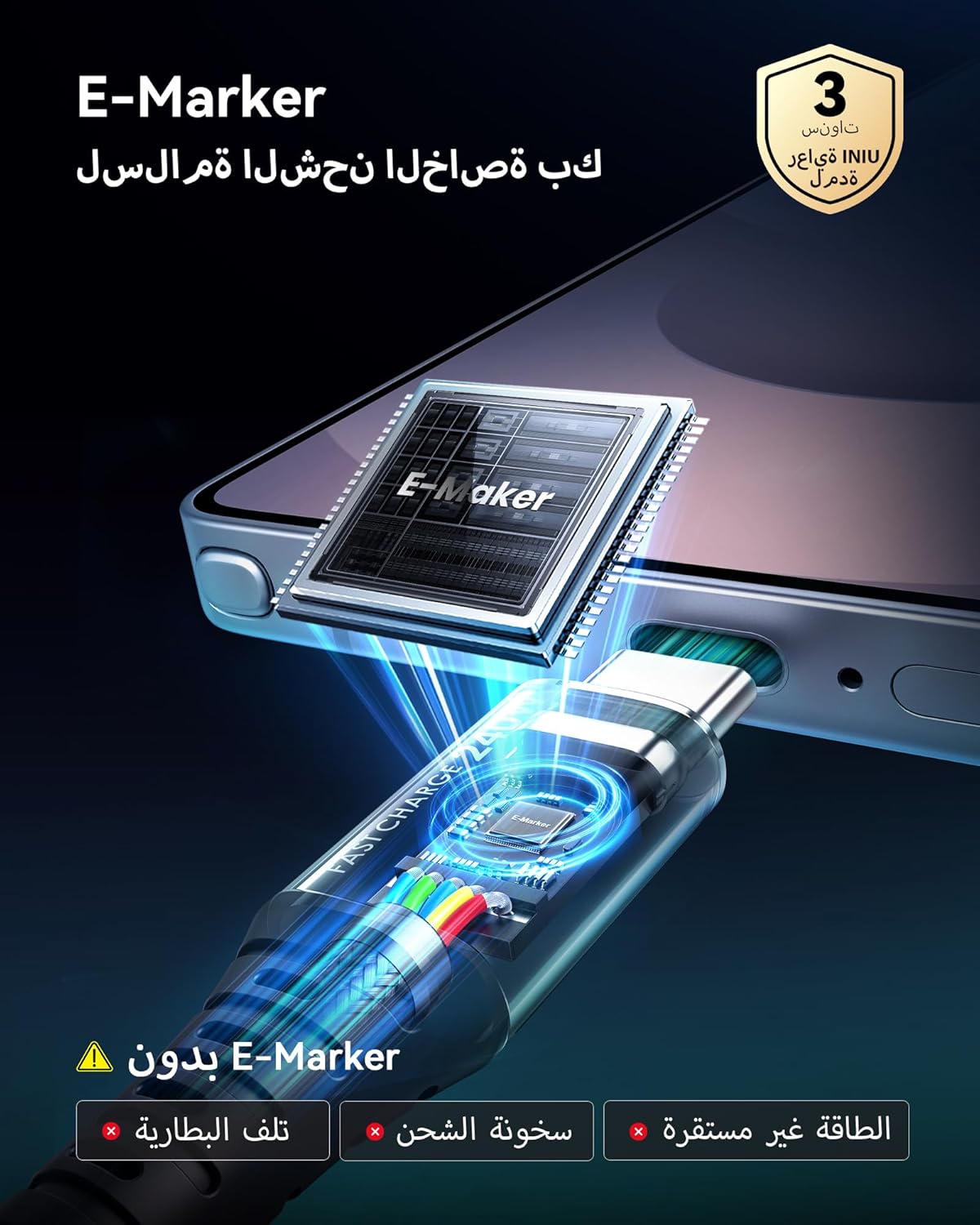كابل INIU من النوع C بطول 2 متر، كابل شاحن سلك مجدول من النايلون 240 وات، كابل USB C للشحن فائق السرعة متوافق مع iPhone 17 16 15 Pro Max Sam-sung S25 S24 S23 Nintendo Switch 2 أجهزة الكمبيوتر المحمولة Steam Deck وما إلى ذلك. - الصورة 6