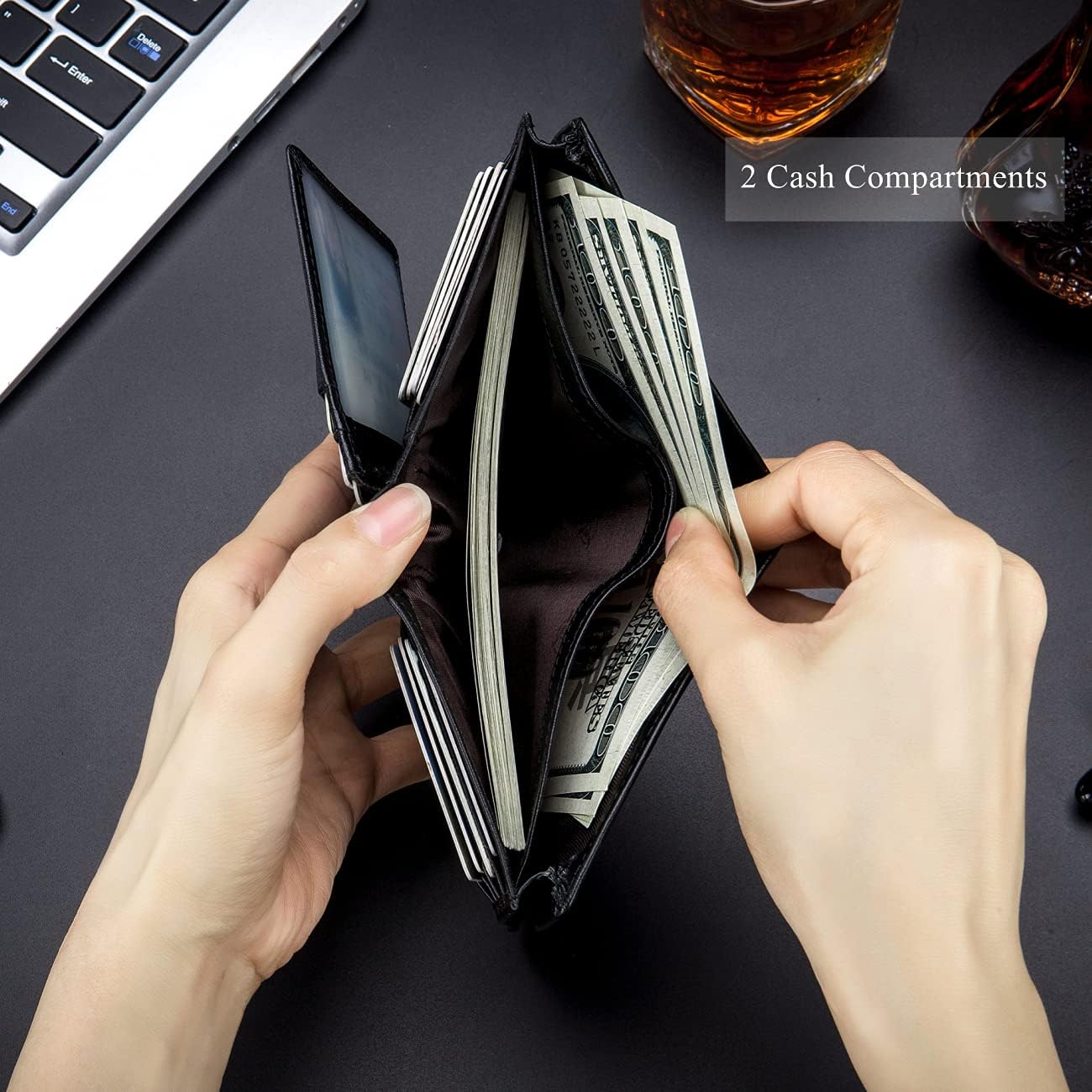 بولكابتن محفظة جلدية أصلية ذات سعة كبيرة قابلة للطي/حامل بطاقة الائتمان للرجال مع 15 فتحة للبطاقات QB-027 - الصورة 5