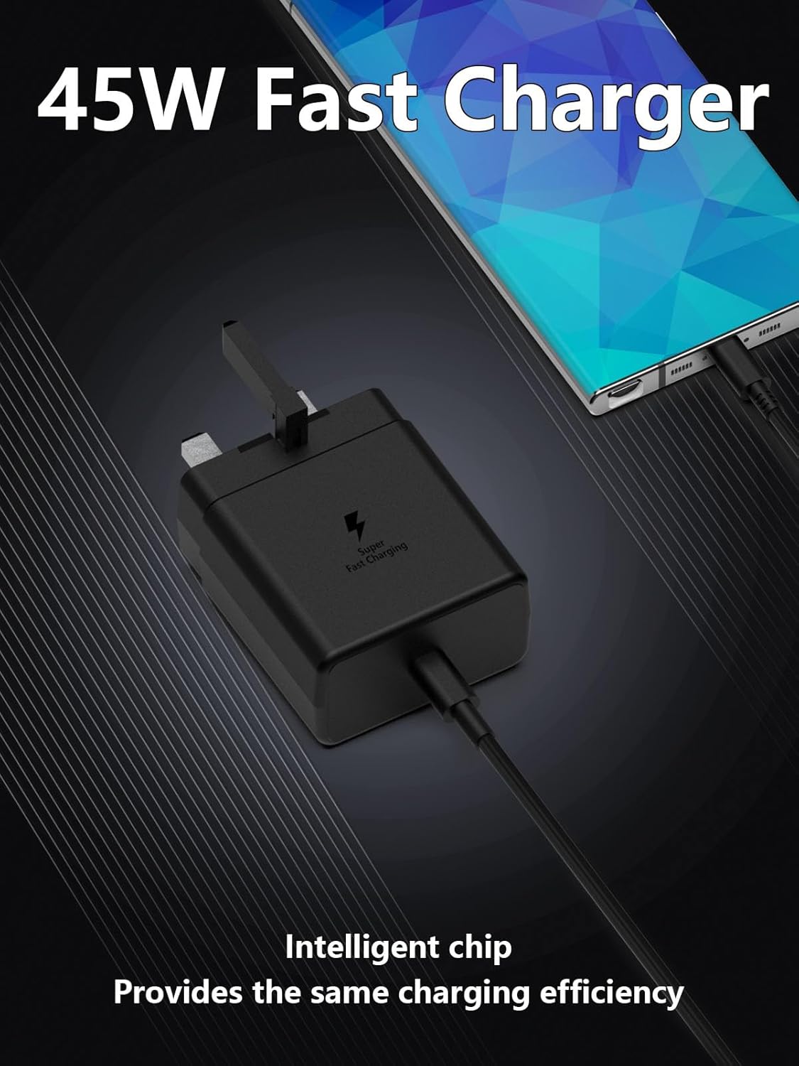 شاحن فائق السرعة متوافق مع سامسونج، 45 وات USB C لهاتف Galaxy S25 Ultra S25 S24 S23/S23+/S23Ultra S22/S22+/S22Ultra S21/S21+/S21Ultra S20 A33،A72،A71،A53،A52،A51، مع كابل 1.8 متر - الصورة 2