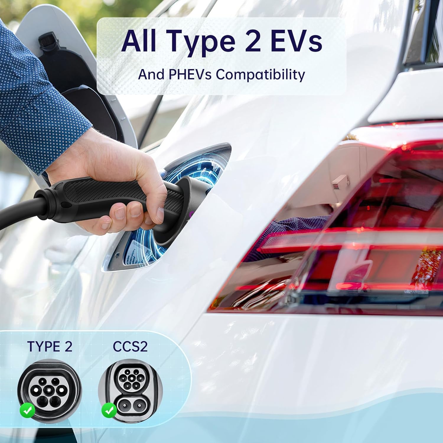 كابل شحن QIAO من النوع 2، كابل شحن السيارة الكهربائية من النوع 2 إلى النوع 2 IEC 62196 EV، كابل شحن سريع الوضع 3 EV وPHEV مع حقيبة حمل (7.4 كيلو وات، 10 متر) - الصورة 2