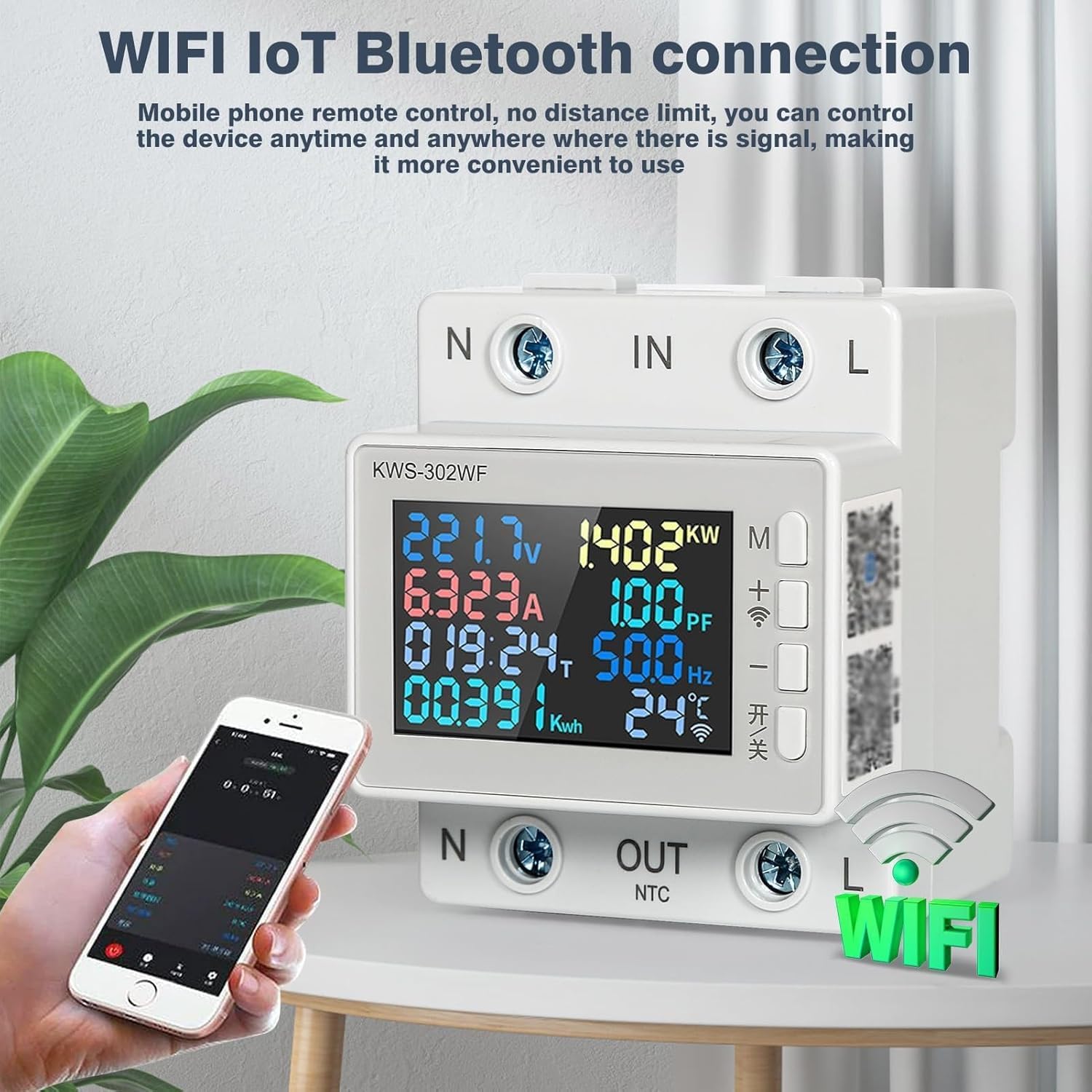 عداد كهرباء رقمي من Aputue، جهاز مراقبة طاقة WiFi AC170-300V 63A مع تحكم ذكي في التطبيقات، عداد استهلاك الطاقة 8 في 1 لتتبع كهرباء المنزل والمكتب - الصورة 3