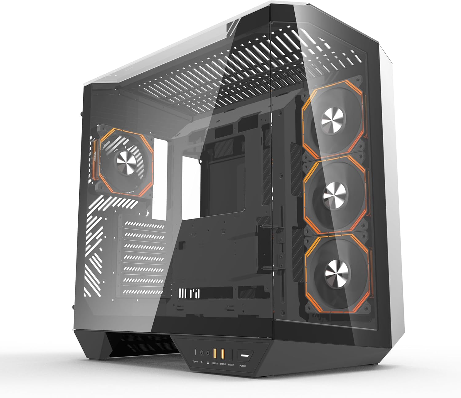DarkFlash DY470 Mid-Tower ATX Gaming PC Case، اللوحة الأم الخلفية، حجرة مزدوجة، زجاج بانورامي، ما يصل إلى 2 × 360 مم، متوافق مع RTX 40، (4 × 120 مم مراوح PWM ARGB، (أسود)