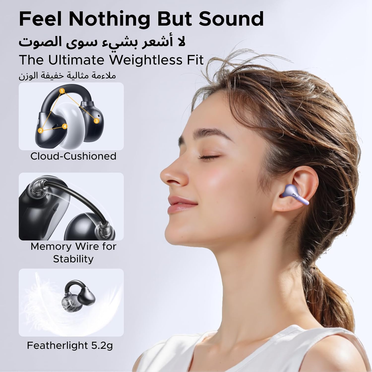سماعات أذن UGREEN ClipBuds، سماعات رأس لاسلكية مفتوحة الأذن مع 4 ميكروفونات واضحة للمكالمات، وقت تشغيل 30 ساعة، مشبك على بلوتوث 6.0، تحكم في التطبيق واللمس، مقاومة للماء IPX5 مناسبة لهاتف S26 Ultra (أرجواني) - الصورة 2