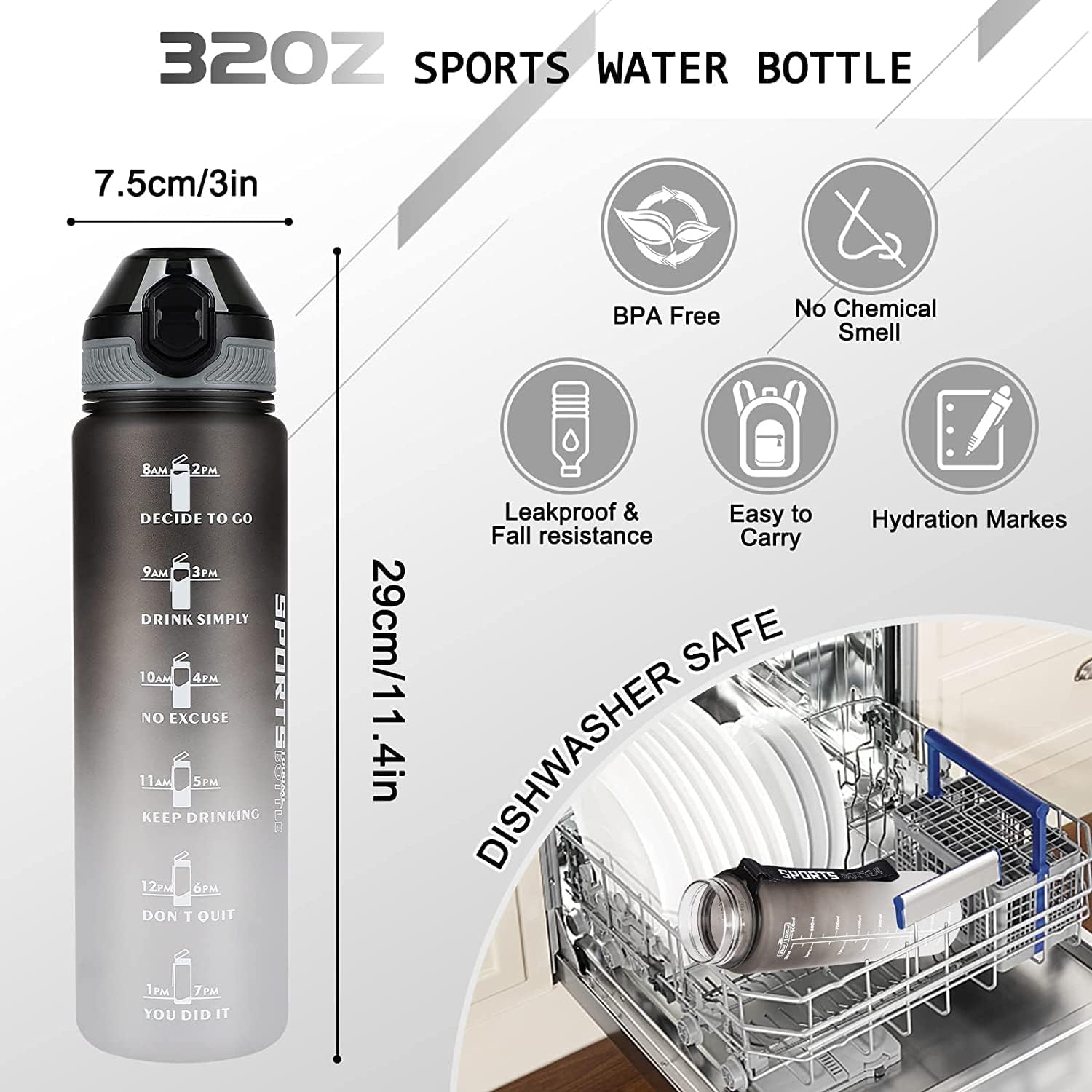 زجاجة خليط البروتين من 3 طبقات بميزة دوران وقفل للتخزين، 100% خالية من BPA ومانعة للتسرب ومضادة للانزلاق لتناول مكملات غذائية ومناسبة للرياضة وتمارين لياقة بدنية من ايلونسي، 500 - الصورة 2
