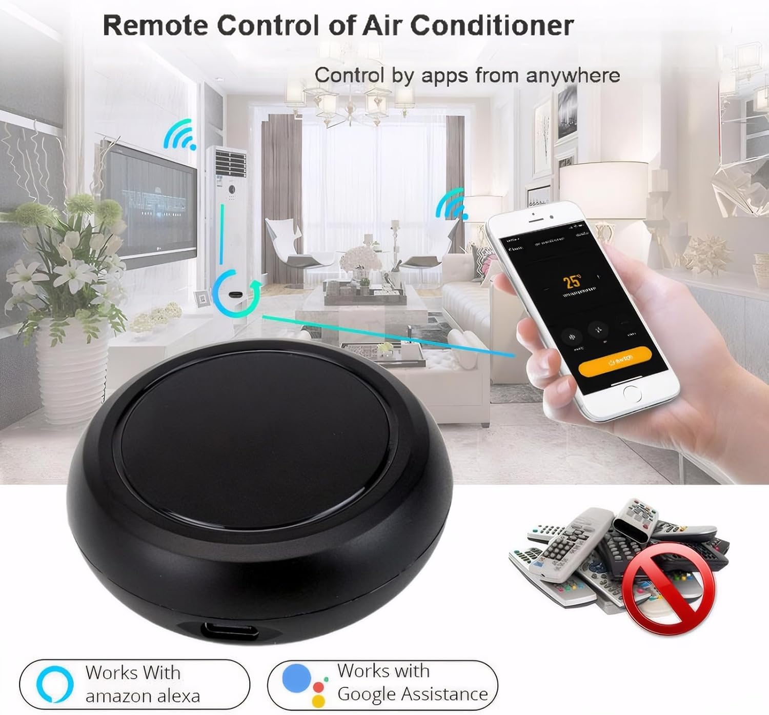 وحدة تحكم عن بعد ذكية WIFI IR/RF - تحكم منزلي ذكي نهائي للتيار المتردد/التلفزيون/المروحة، التحكم الصوتي مع Alexa وGoogle Home، أكثر من 50,000 رمز سحابي وتوافق العلامة التجارية بنسبة 95% (IR-1Pack) - الصورة 2
