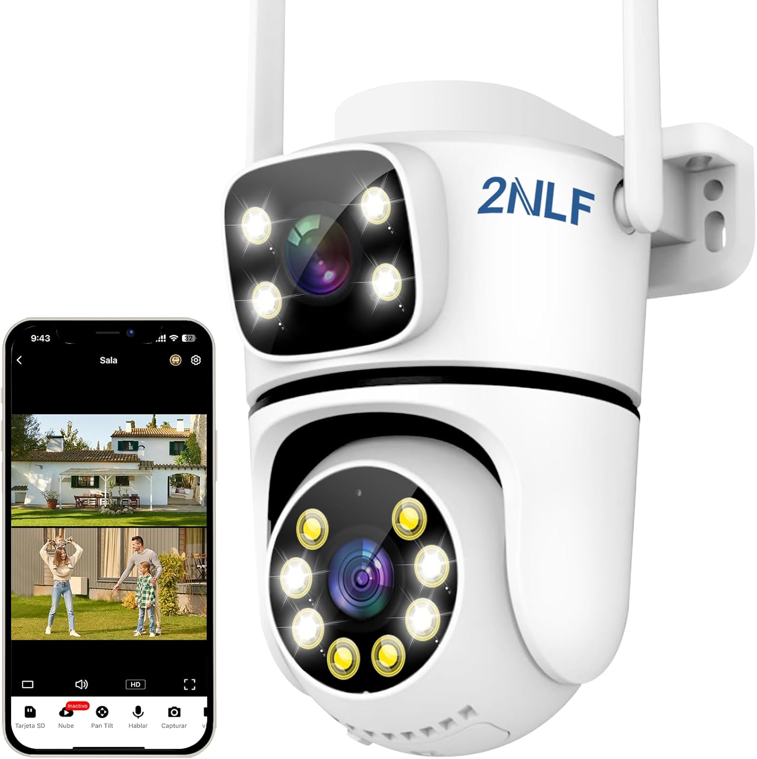كاميرا أمان خارجية 2NLF، كاميرا واي فاي بعدسة مزدوجة 2.5K 4MP مع تقريب رقمي 10X، رؤية ليلية ملونة، كشف الحركة، تتبع تلقائي، صوت ثنائي الاتجاه، IP66