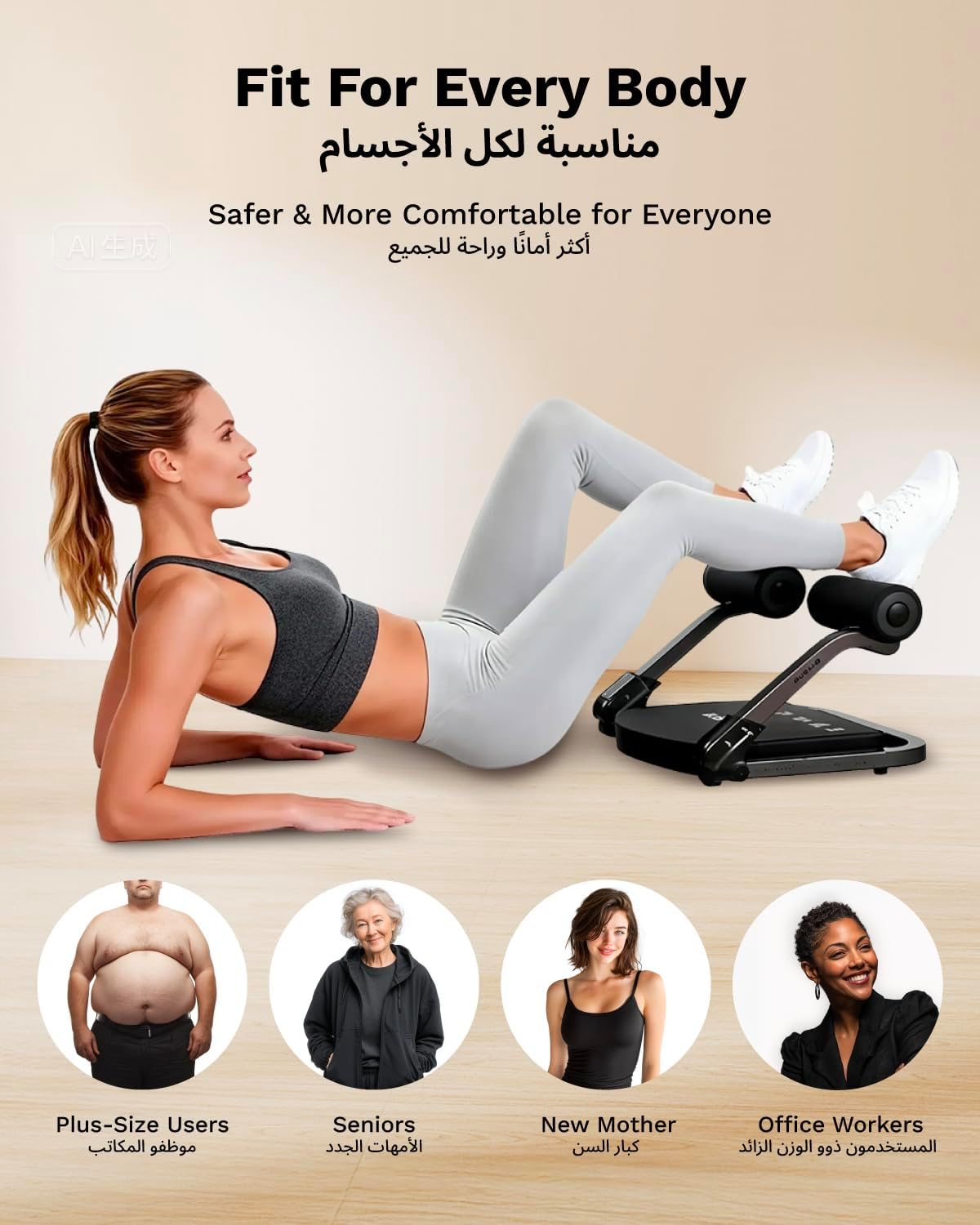 جهاز AIRHOP Ab، معدات تمرين الجلوس لتمارين البطن، معدات تمارين البطن مع 3 مقاومة قابلة للتعديل والارتداد التلقائي - الصورة 5