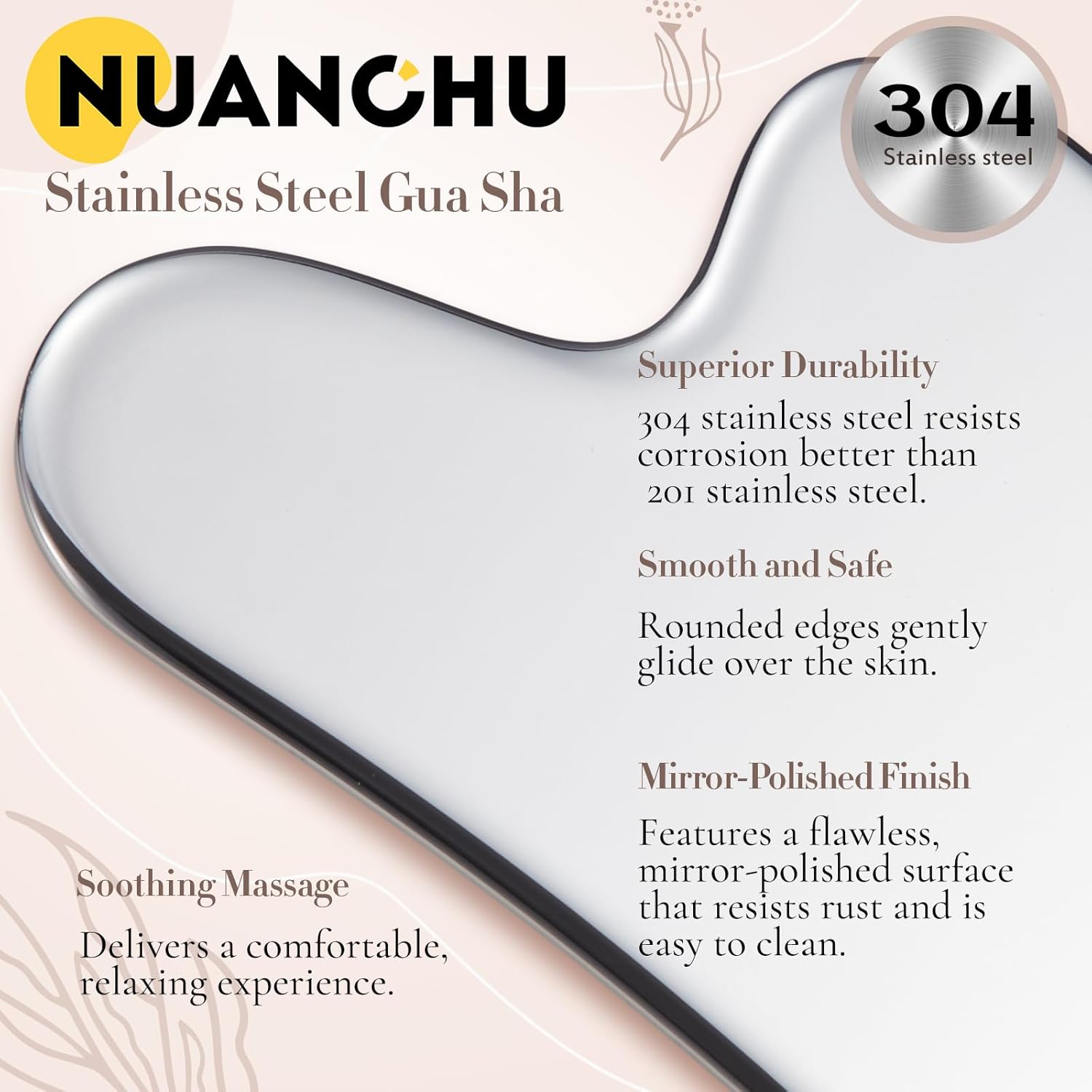 أدوات الوجه Gua Sha المصنوعة من الفولاذ المقاوم للصدأ من Nuanchu، هدايا العناية الذاتية لعيد الأم، Guasha للوجه المعدني Gua Sha لشد الجلد، أداة تجميل Guasha لتدليك عيون الجسم مع حقيبة سفر (فضية) - الصورة 6