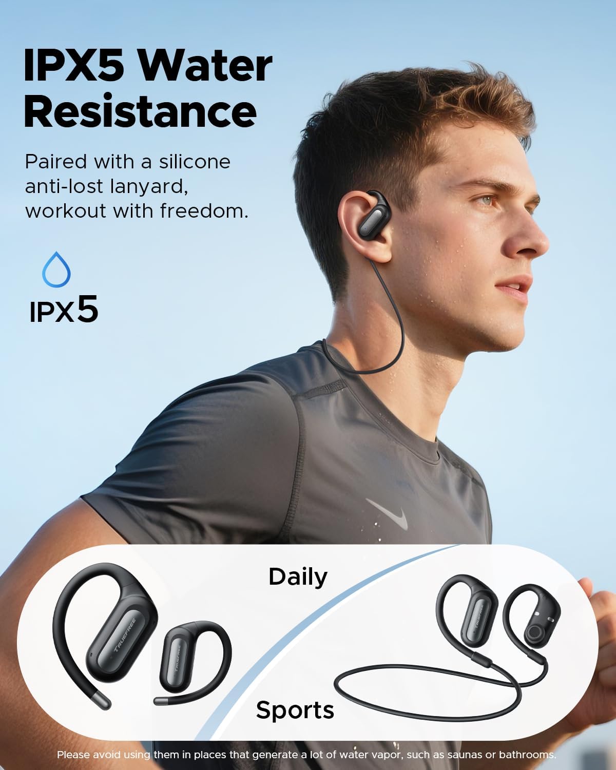 سماعات أذن لاسلكية مفتوحة الأذن من TRUEFREE EarFit DS1، مشبك أذن بلوتوث 6.0 مع شاشة LED، وقت تشغيل 40 ساعة، مقاومة للماء IPX5، ملاءمة آمنة، ميكروفون لإلغاء الضوضاء للرياضة والعمل والتنقل - الصورة 4
