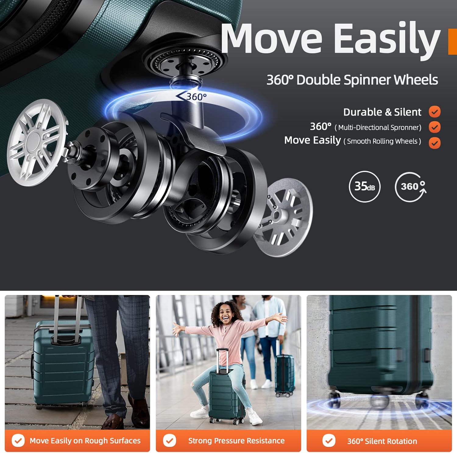 SHOWKOO مجموعات الأمتعة 2 قطعة 20 + 28 بوصة هيكل صلب ABS + PC قابل للتوسيع وخفيف الوزن ومتين وحقيبة سفر في المقصورة مع عجلات دوارة، أخضر عسكري - الصورة 3