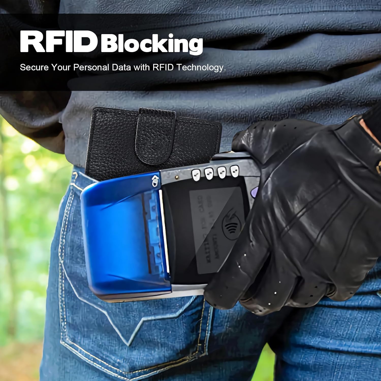 محفظة جلدية أصلية للرجال، محفظة نحيفة بحجب RFID ثنائية الطي للرجال، محفظة جيب أمامي مع 5 فتحات لبطاقة الائتمان، 2 نافذة لبطاقة الهوية، 3 مقصورات للفواتير النقدية وجيب واحد للعملات المعدنية (أسود ليتشي) - الصورة 4