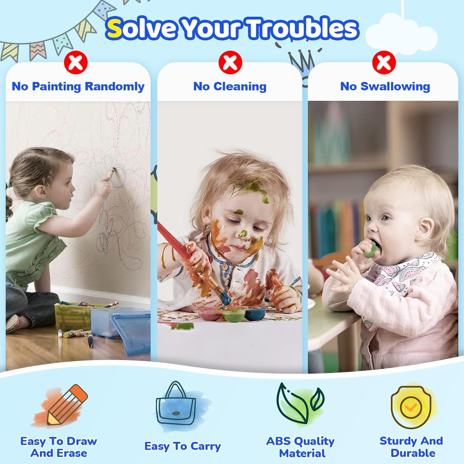 لوحة رسم مغناطيسية من كيكيدكس، ألعاب فتاة صغيرة لعمر 1-2 سنة، لوحة رسومات الشعار المبتكرة للتعلم والألعاب التعليمية للأطفال من سن 1 إلى 2 3 سنوات هدية عيد ميلاد للأطفال (أزرق فاتح) - الصورة 3