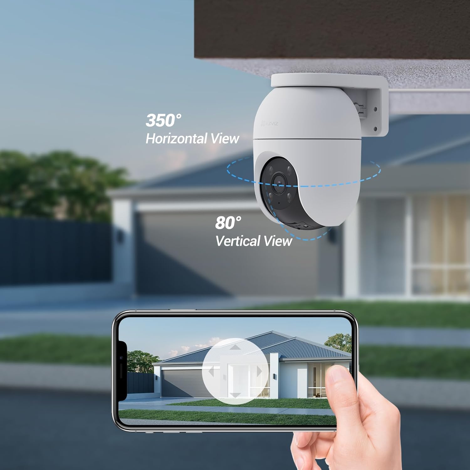 كاميرا أمان EZVIZ C8C، كاميرا WiFi خارجية بدقة 4 ميجابكسل 2K+، كاميرا CCTV للمنزل بتغطية 360 درجة، اكتشاف شكل الإنسان/المركبة، تتبع التكبير التلقائي، رؤية ليلية ملونة، مقاومة للطقس، التحدث في اتجاهين - الصورة 3