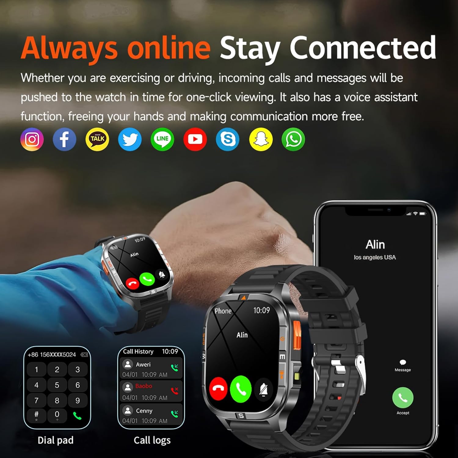 ساعة ذكية GPS عسكرية للرجال مع بوصلة/ارتفاع/مصباح يدوي، ساعة ذكية عالية الدقة 2.01 بوصة مع مساعد صوتي/اتصال بلوتوث، 110+ أوضاع رياضية، مقاومة للماء IP68، ساعة ذكية لأجهزة Android وiOS - الصورة 5