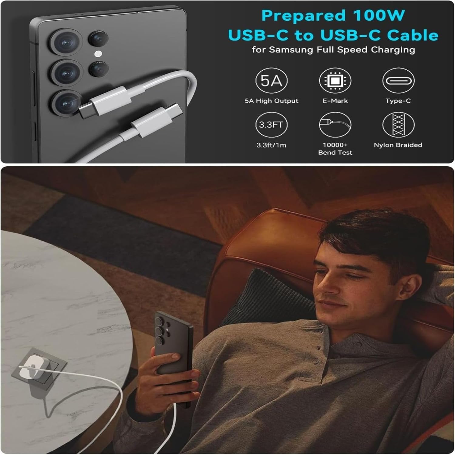 شاحن سريع USB-C بقدرة 25 وات مع كابل من النوع C إلى النوع C، ومحول جدار شحن فائق السرعة PD، قابس بريطاني ذو 3 دبابيس، متوافق مع iPhone وSamsung وAndroid والأجهزة اللوحية - الصورة 4