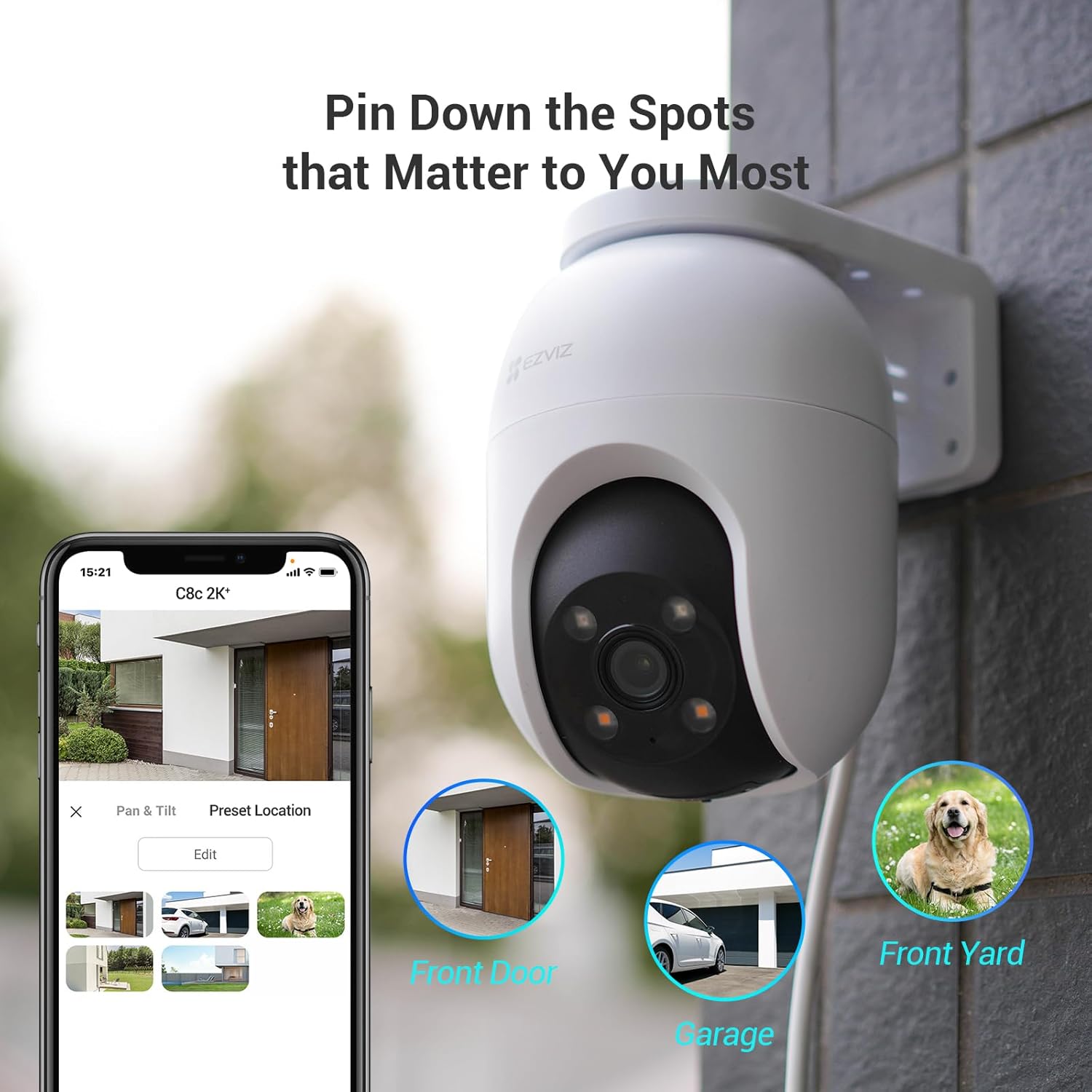 كاميرا أمان EZVIZ C8C، كاميرا WiFi خارجية بدقة 4 ميجابكسل 2K+، كاميرا CCTV للمنزل بتغطية 360 درجة، اكتشاف شكل الإنسان/المركبة، تتبع التكبير التلقائي، رؤية ليلية ملونة، مقاومة للطقس، التحدث في اتجاهين - الصورة 6