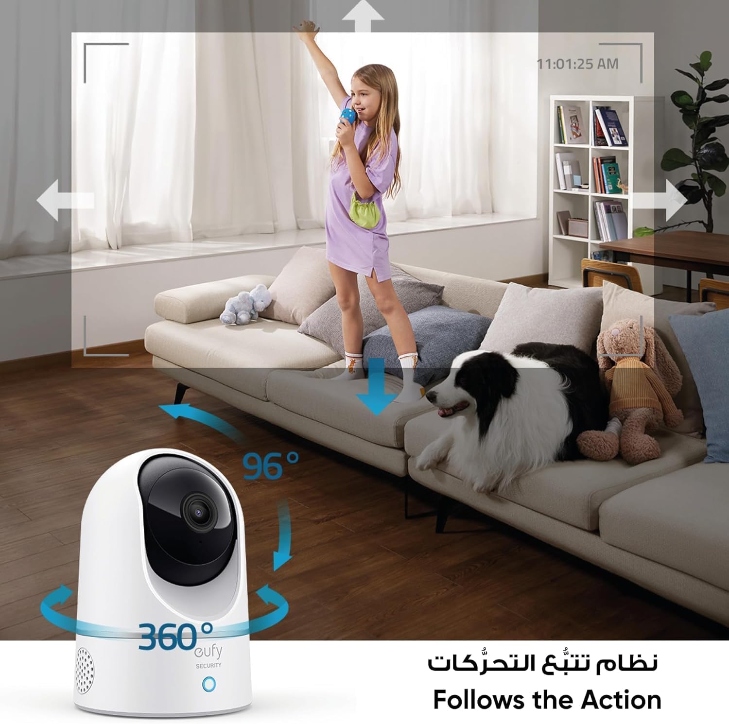 eufy Security Solo IndoorCam E220 (P24) 2K Pan&Tilt Home Security Camera كاميرا واي فاي داخلية، ذكاء اصطناعي للإنسان والحيوانات الأليفة، توافق مساعد الصوت، رؤية ليلية، تتبع الحركة، قاعدة منزلية غير متوافقة - الصورة 6
