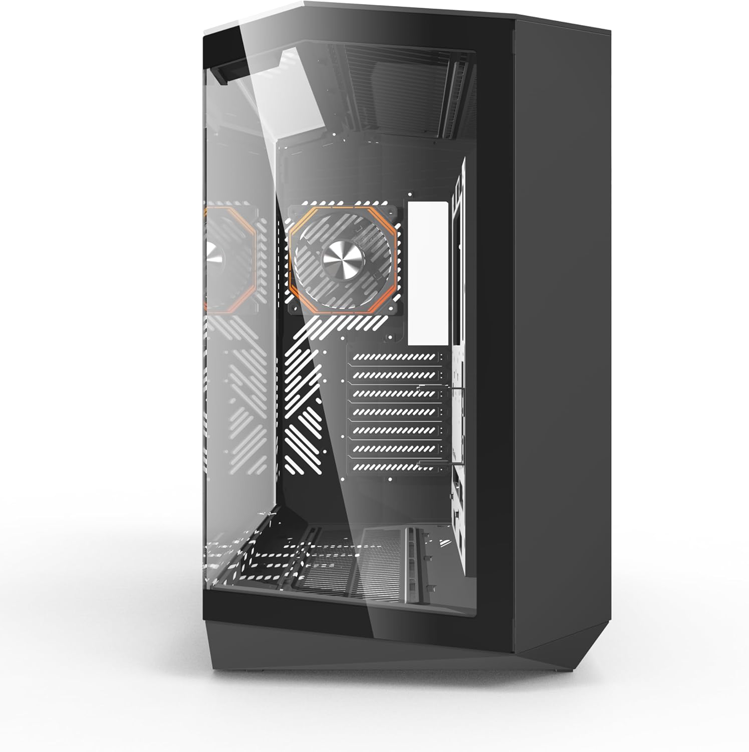 DarkFlash DY470 Mid-Tower ATX Gaming PC Case، اللوحة الأم الخلفية، حجرة مزدوجة، زجاج بانورامي، ما يصل إلى 2 × 360 مم، متوافق مع RTX 40، (4 × 120 مم مراوح PWM ARGB، (أسود) - الصورة 3