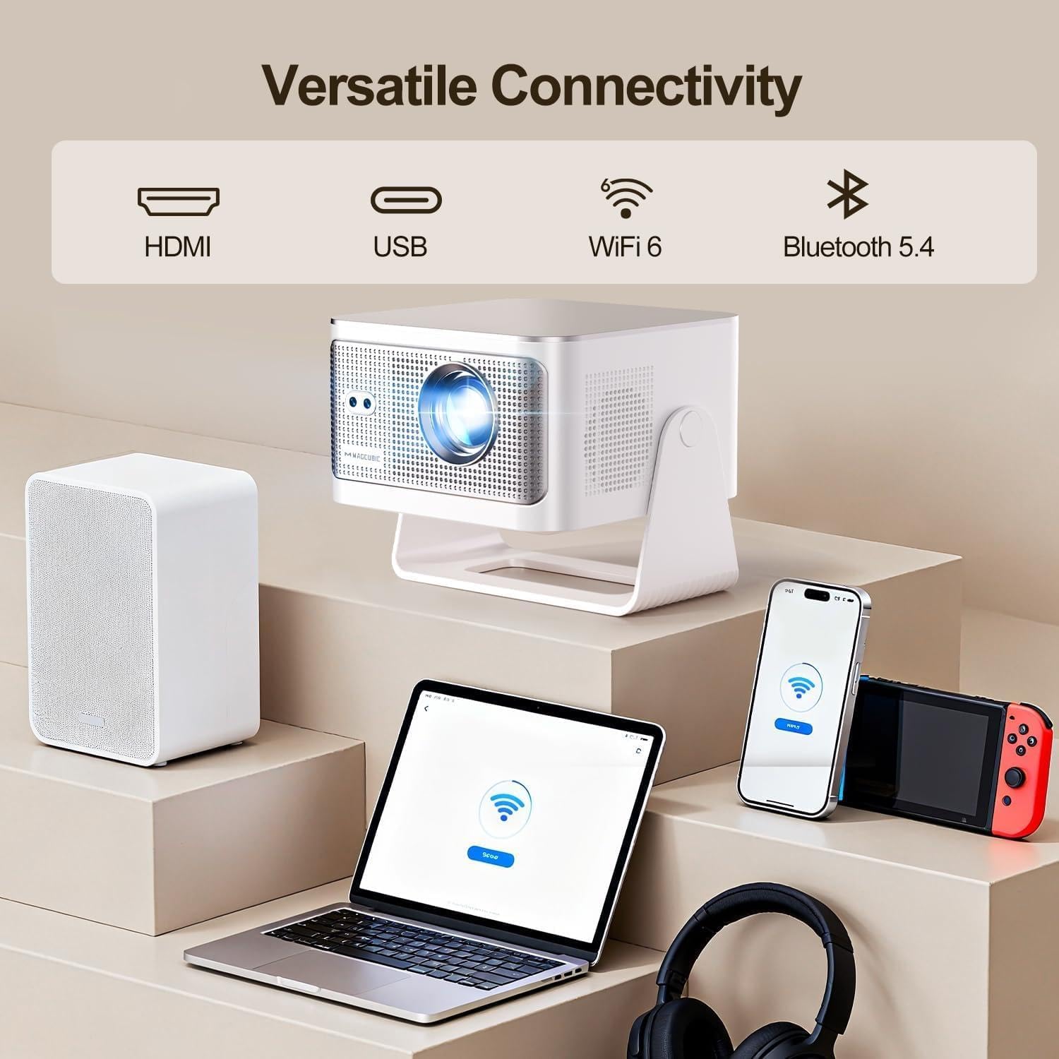 Magcubic Mini Projector with WiFi and Bluetooth, Native 1080P Projector | 600ANSI, Auto Focus & Vertical Keystone, 15W Speaker Smart Proyector for Movie Home Outdoor - الصورة 7