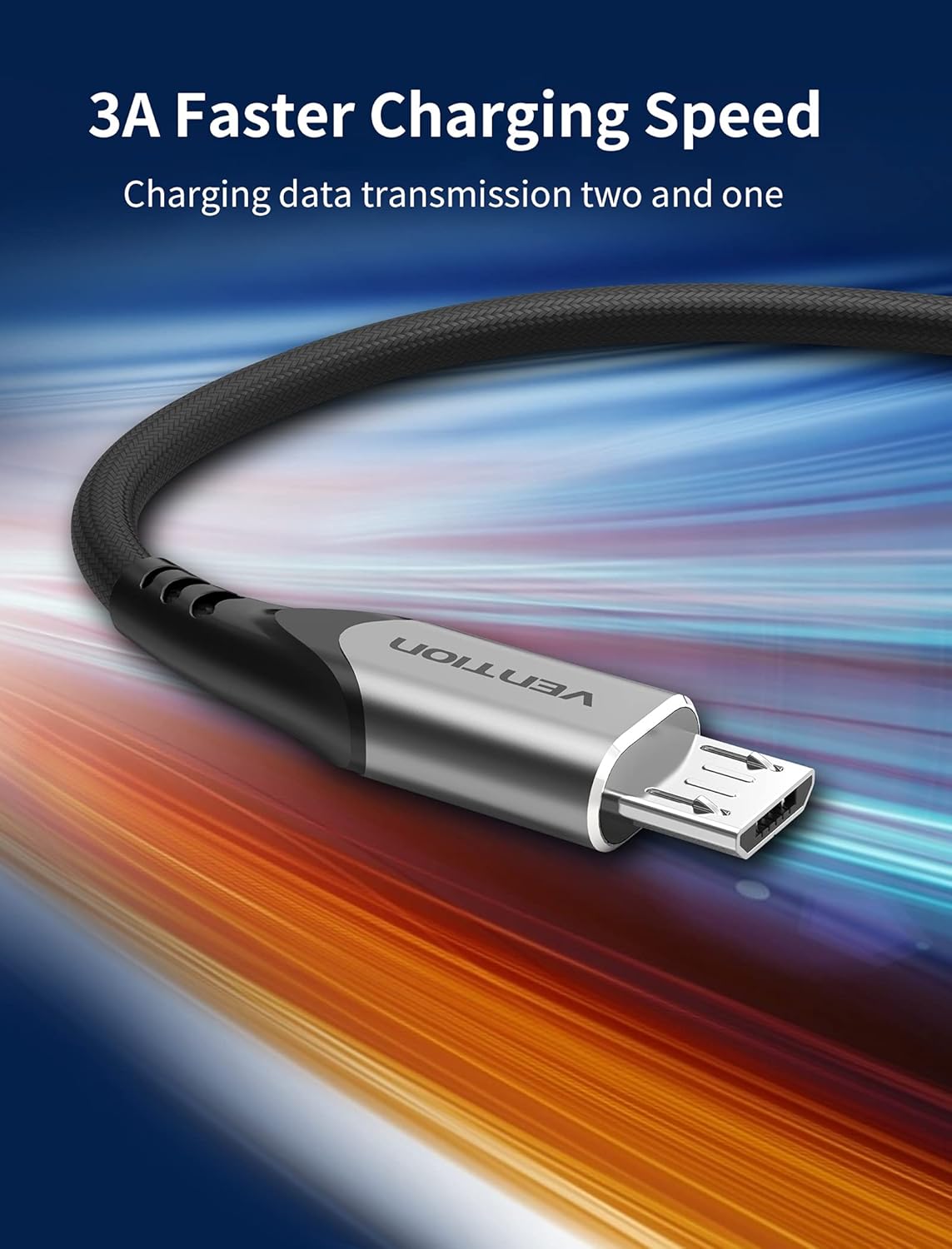 كابل VENTION Micro USB بطول 1 متر، كابل شاحن هاتف USB إلى Micro USB، كابل شحن Micro USB لمزامنة البيانات عالي السرعة من النايلون 3A لهواوي وXiaomi وLG وSony وNexus وNokia والهواتف الذكية التي تعمل بنظام Android وPS4 وXbox إلخ (1 متر) - الصورة 2