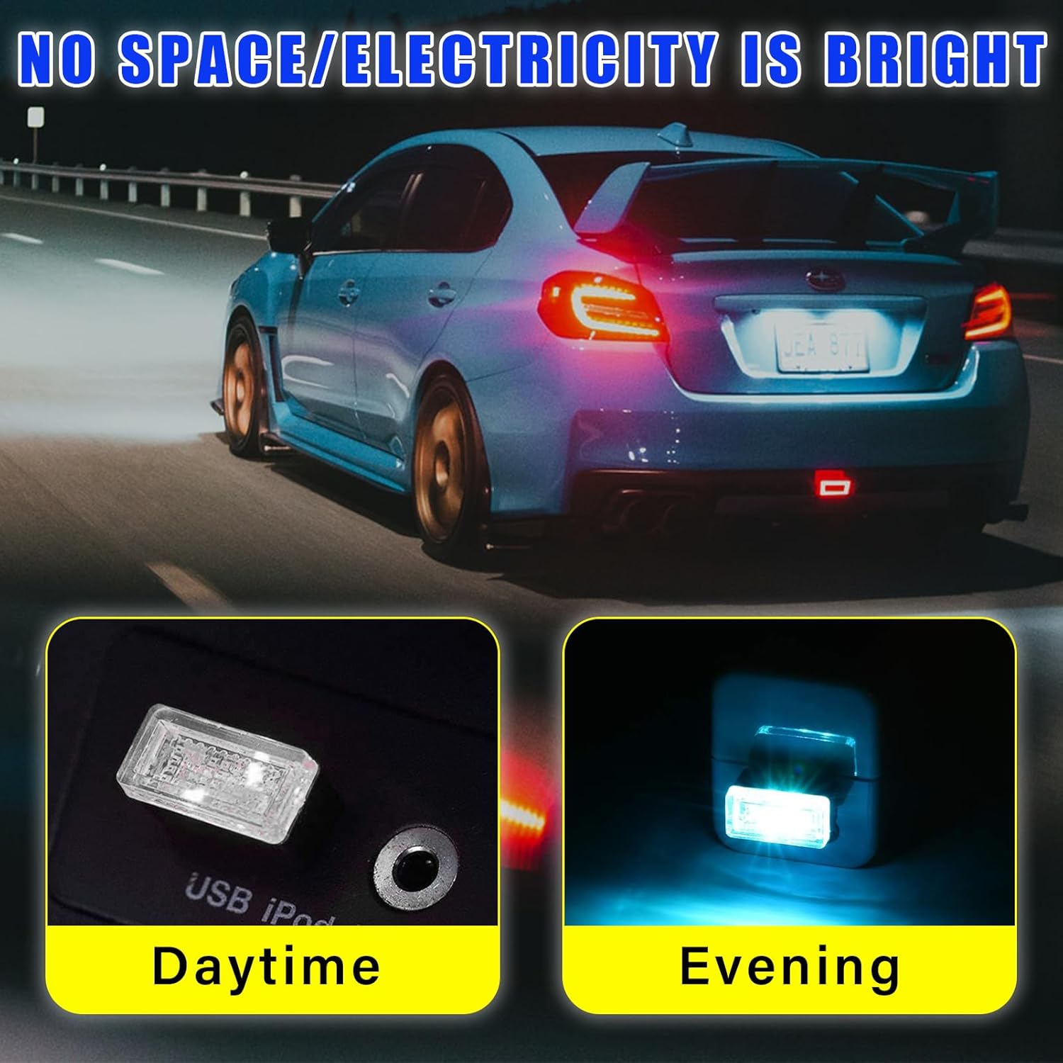 Augeny 4 قطع USB LED مصباح جو داخلي للسيارة، ضوء ليلي للديكور USB، مجموعة إضاءة محيطة تلقائية محمولة، ملحقات داخلية عالمية للمركبات لمعظم السيارات (أزرق ثلجي) - الصورة 4