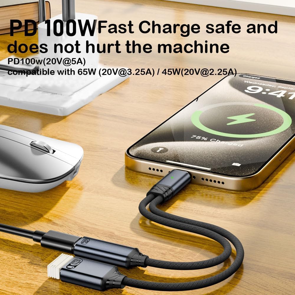 محول مقسم USB-C إلى USB-A وUSB-C PD كابل OTG 2 في 1 مع شحن سريع 100 واط، ونقل البيانات ودعم الأجهزة الطرفية لأجهزة الكمبيوتر المحمول والهواتف الذكية (رمادي) - الصورة 3
