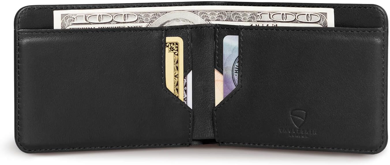 محفظة جلدية مزدوجة الطي من Vaultskin MANHATTAN رفيعة بتقنية RFID للرجال - حامل بطاقات بجيب أمامي بسيط، تحمل 9 بطاقات ونقود، جلد إيطالي فاخر - الصورة 4