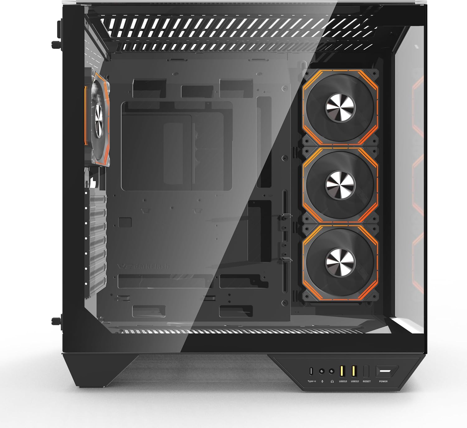 DarkFlash DY470 Mid-Tower ATX Gaming PC Case، اللوحة الأم الخلفية، حجرة مزدوجة، زجاج بانورامي، ما يصل إلى 2 × 360 مم، متوافق مع RTX 40، (4 × 120 مم مراوح PWM ARGB، (أسود) - الصورة 2
