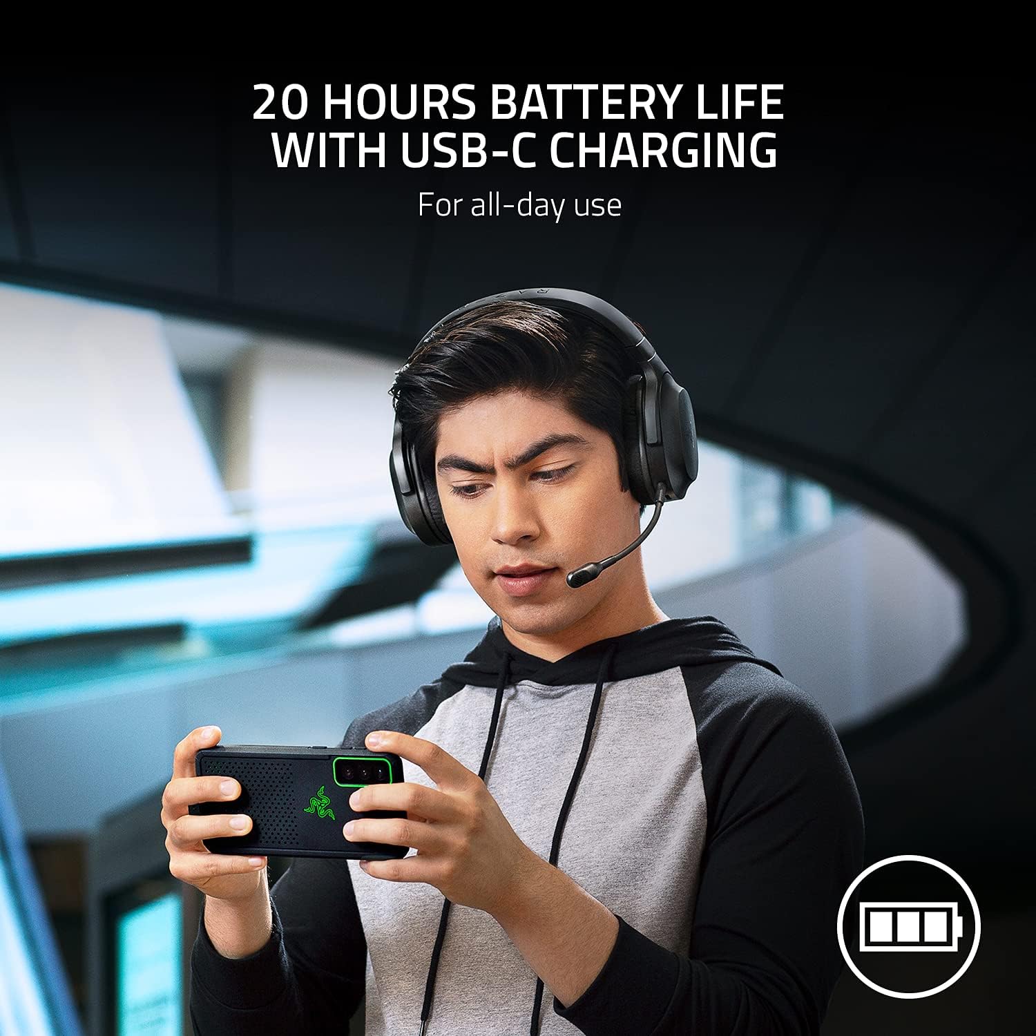 سماعة رأس Razer Barracuda X اللاسلكية للألعاب والهواتف المحمولة (كمبيوتر شخصي، PlayStation، Switch، Android، iOS): 2.4 جيجا هرتز لاسلكي + بلوتوث - خفيفة الوزن - برامج تشغيل 40 ملم - ميكروفون قابل للفصل - بطارية 50 ساعة - أسود - الصورة 7