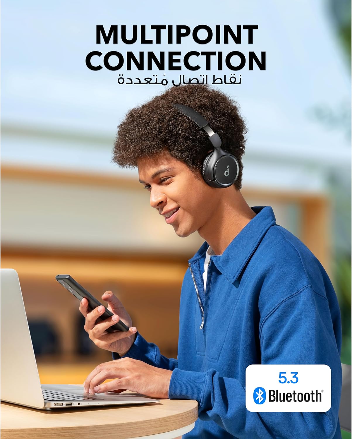 سماعات ساوند كور H30i اللاسلكية فوق الاذن، تصميم قابل للطي، صوت نقي، وقت تشغيل 70 ساعة، بلوتوث 5.3، خفيفة الوزن ومريحة، اتصال بالتطبيقات، اتصال متعدد النقاط (أسود) - الصورة 4