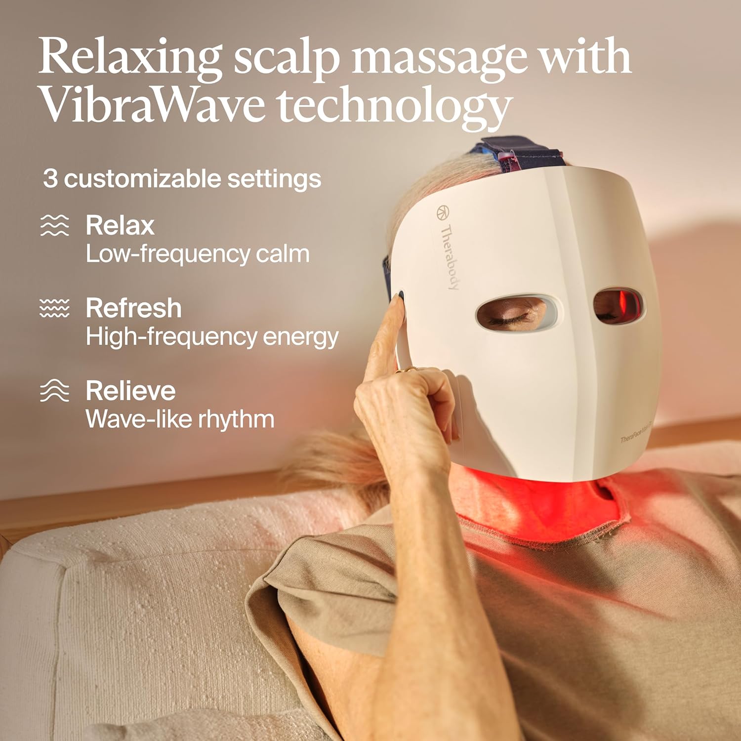 قناع TheraFace Therabody Mask Glo - قناع وجه لاسلكي للعناية بالبشرة بإضاءة LED مع إضاءة حمراء/زرقاء/الأشعة تحت الحمراء وتدليك مريح لفروة الرأس من أجل بشرة متوهجة وأكثر صحة - مرخص من إدارة الغذاء والدواء الأمريكية - الصورة 8