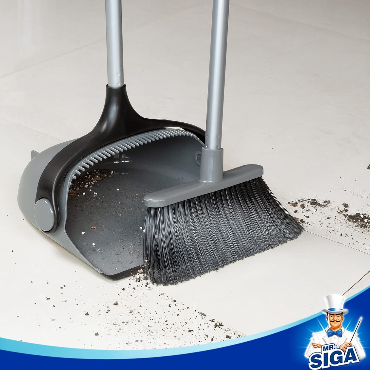 مجموعة مكنسة ومجارف mr siga بمقبض طويل، مجمو - الصورة 5