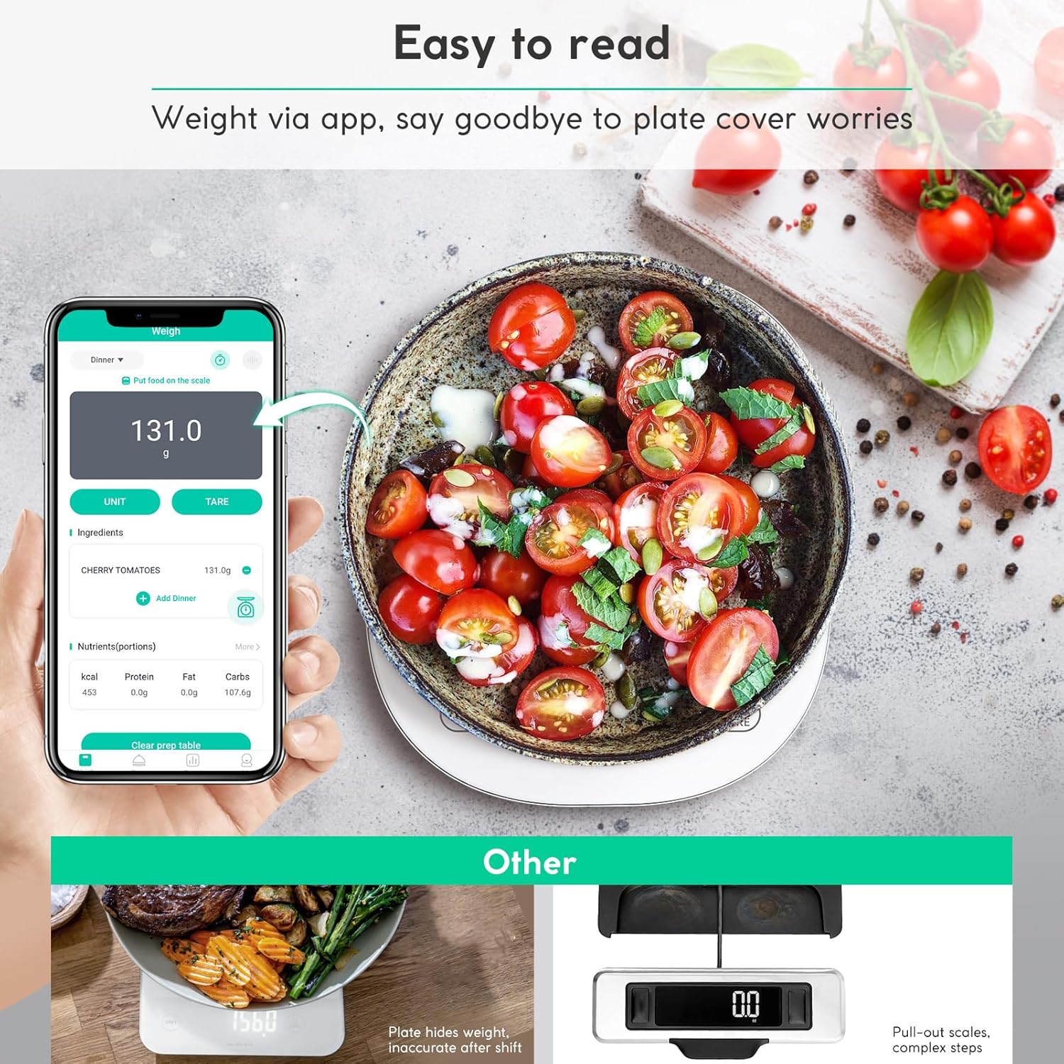 ميزان مطبخ ذكي للطعام من Arboleaf، ميزان طعام رقمي بوزن 22 رطل مع حاسبة غذائية، قابل لإعادة الشحن عبر USB، وزن ذكي مع تطبيق للماكرو والكيتو والسعرات الحرارية والطهي والجرام والأوقية، 0.1 أونصة/0.5 جرام، أبيض - الصورة 3